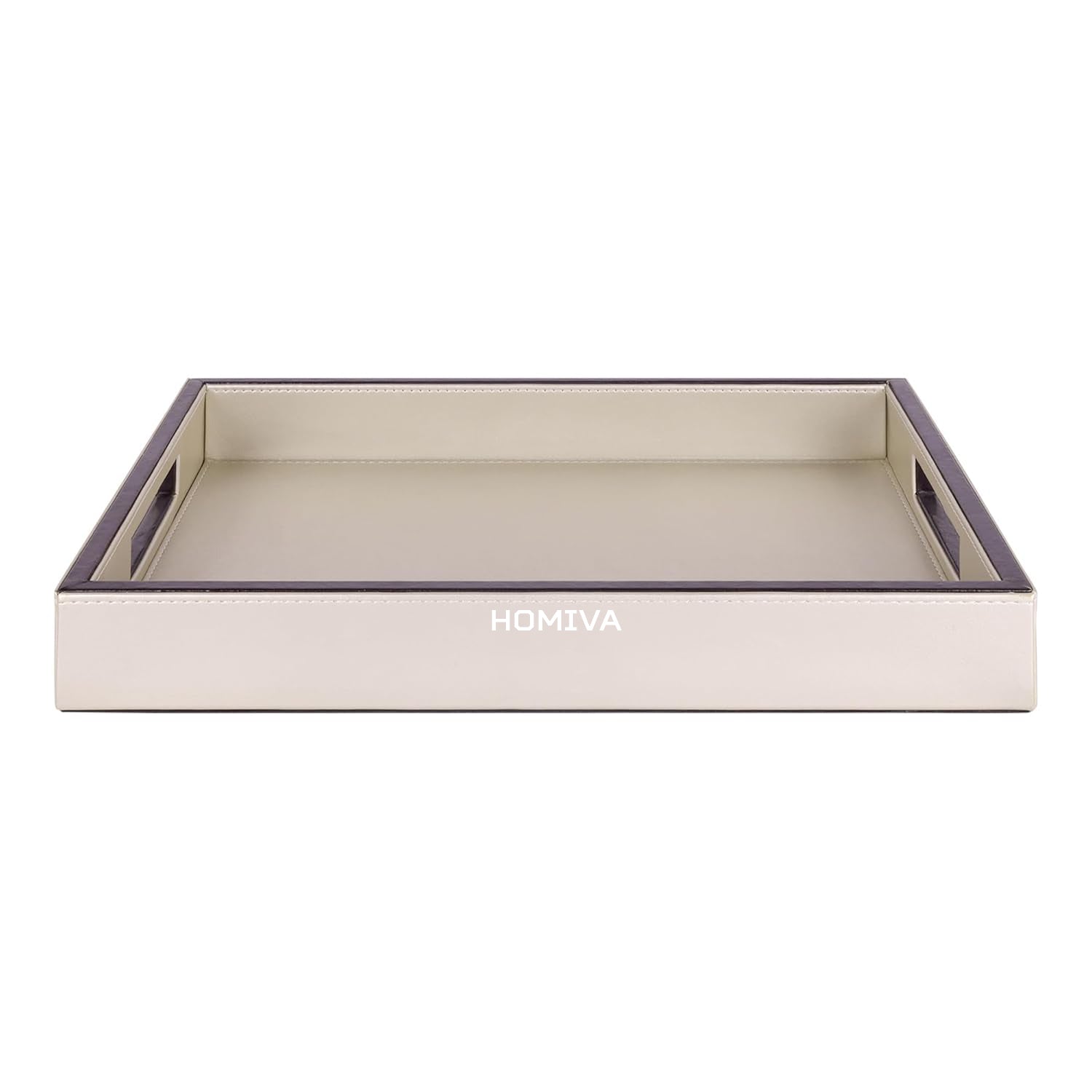 HOMIVA Cream Leatherette Serving Tray – Elegant & Durable Decorative Tray for Serving Drinks and Organizing Essentials