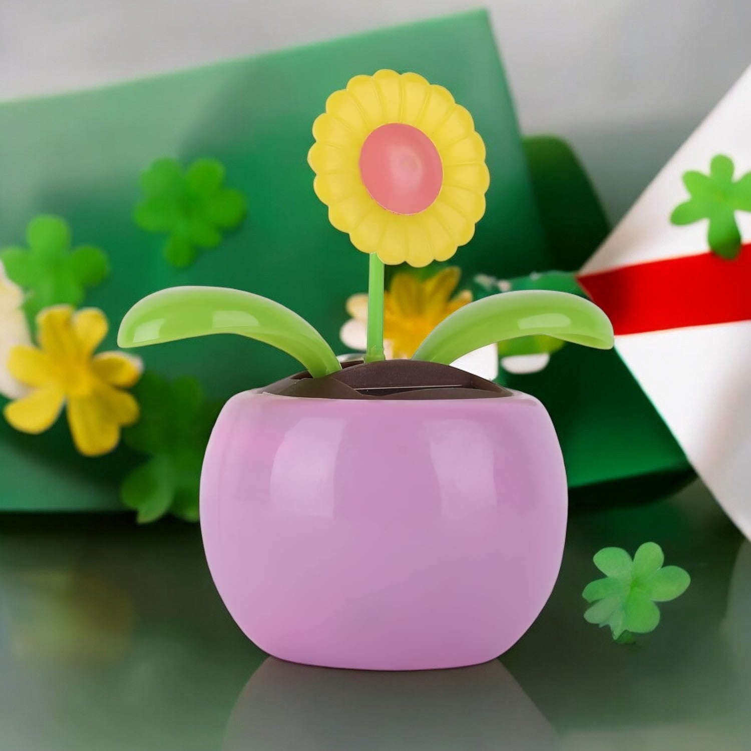 VOILA Solar Dancing Flower Plant Accessories for Car Dashboard (Lavender)