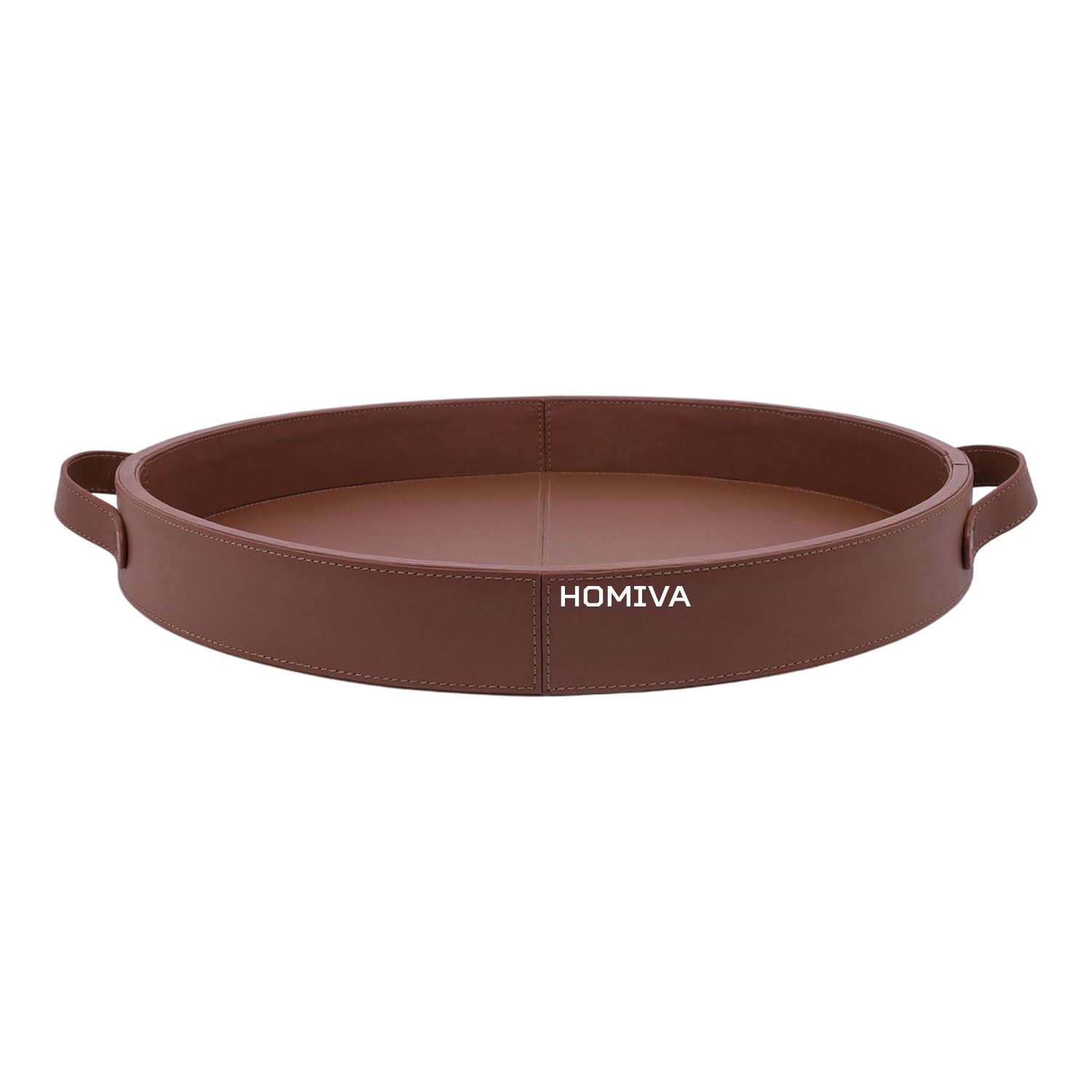 HOMIVA Round Leatherette Serving Tray with Handles – Elegant & Durable Tray for Serving & Organizing