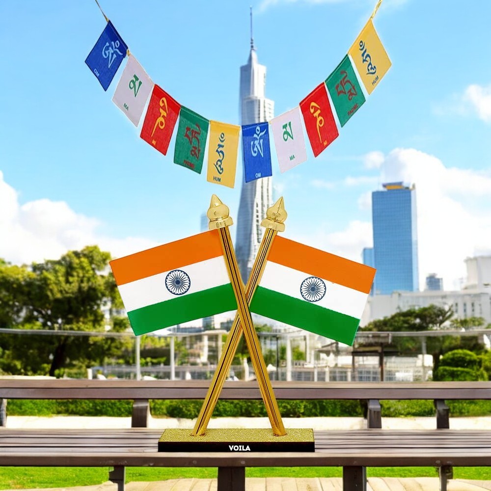 VOILA Indian Cross Design Flags with Polyester Tibetan Flag for Car Dashboard Decoration