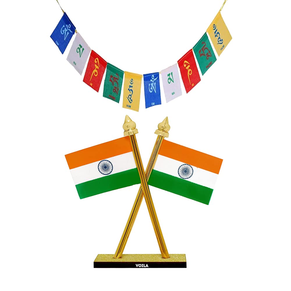 VOILA Indian Cross Design Flags with Polyester Tibetan Flag for Car Dashboard Decoration
