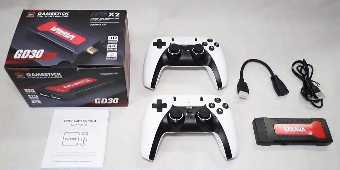 VOILA GameStick GD30, Retro Video Game Console, 35K+ Built-in 2D/3D Games, Wireless Controllers, HDMI Output. CE, ROHS and BIS Certified, Original Unit.