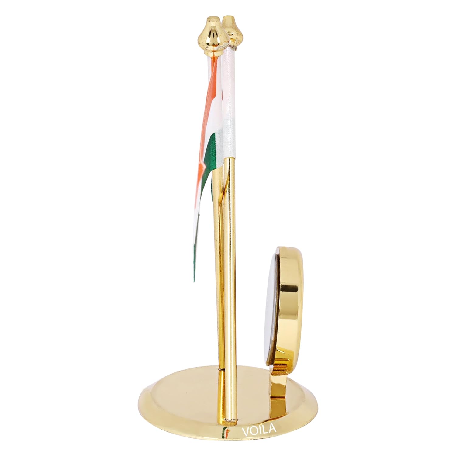 VOILA Indian Flag with Round Clock for Vehicle (Car / Auto / Bus / Truck) Dashboard & Office Desk