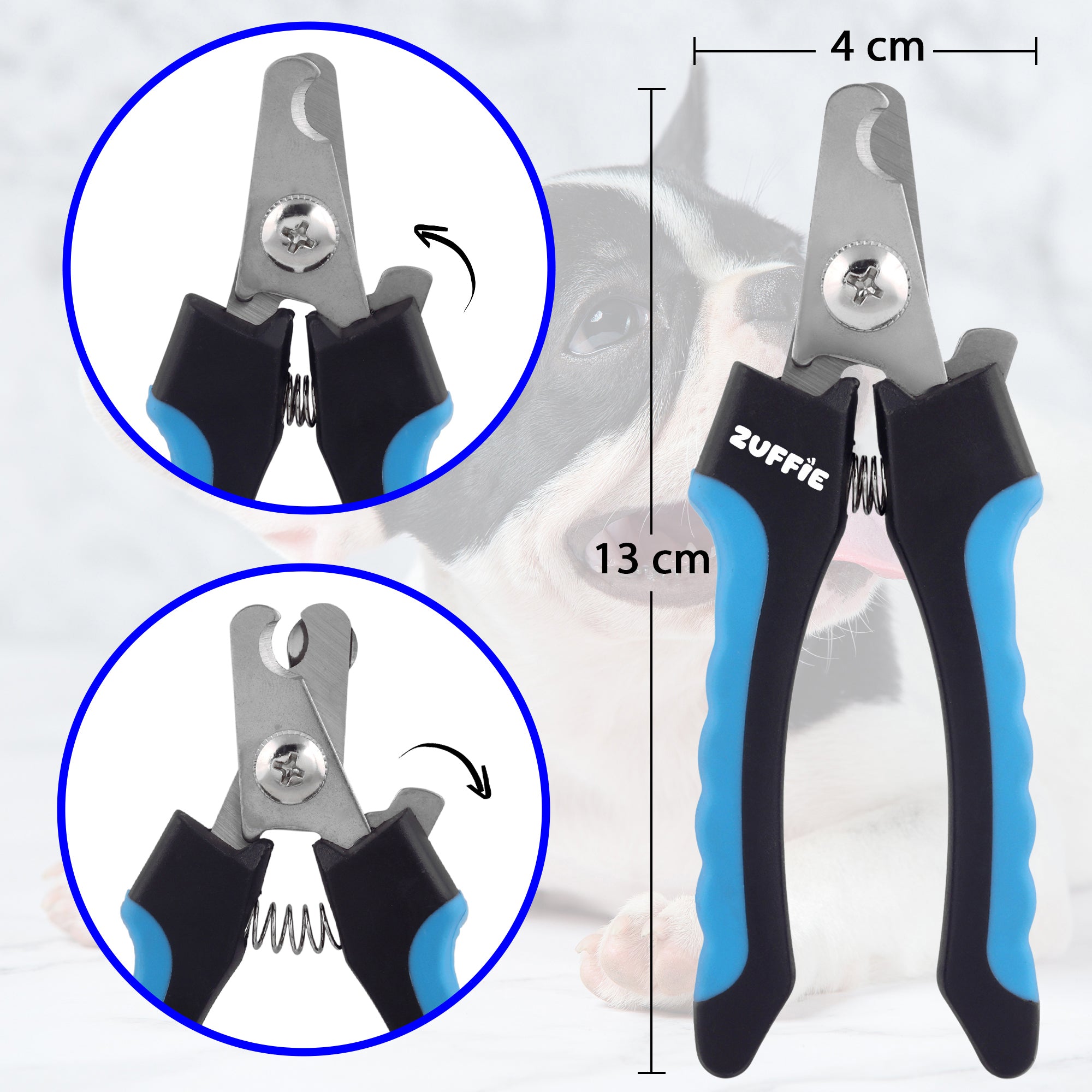ZUFFIE Pet Nail Clipper & File for Dogs & Cats – Safe, Easy Grooming Tool Set - Blue and Black