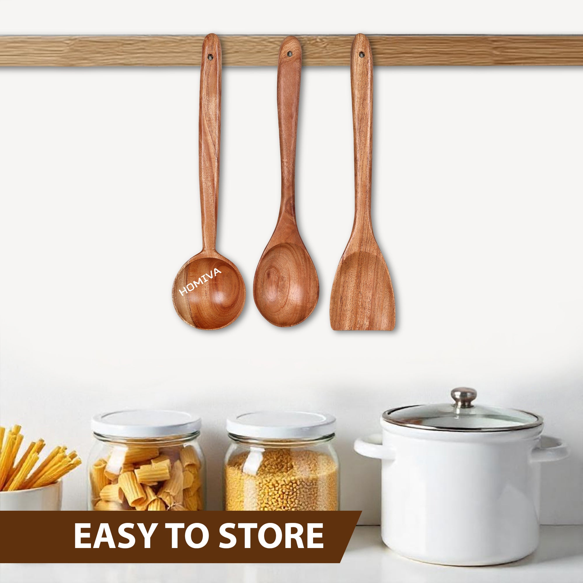 HOMIVA Neem Wood Spatula 3-Pcs Set, Non-Stick Safe Cooking Utensils for a Healthy Kitchen(Scraping Spatula, Wooden Spoon & Soup Spatula)