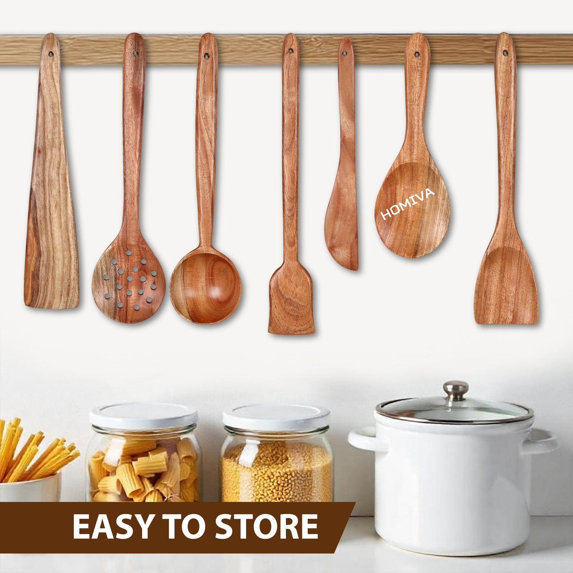 HOMIVA Neem Wood Spatula 7-Pcs Set, Non-Stick Safe Cooking Utensils (Spreader, Fish Spatula, Scraping Spatula, Spoon Spatula, Slotted Spatula, Serving Spatula & Soup Spatula )