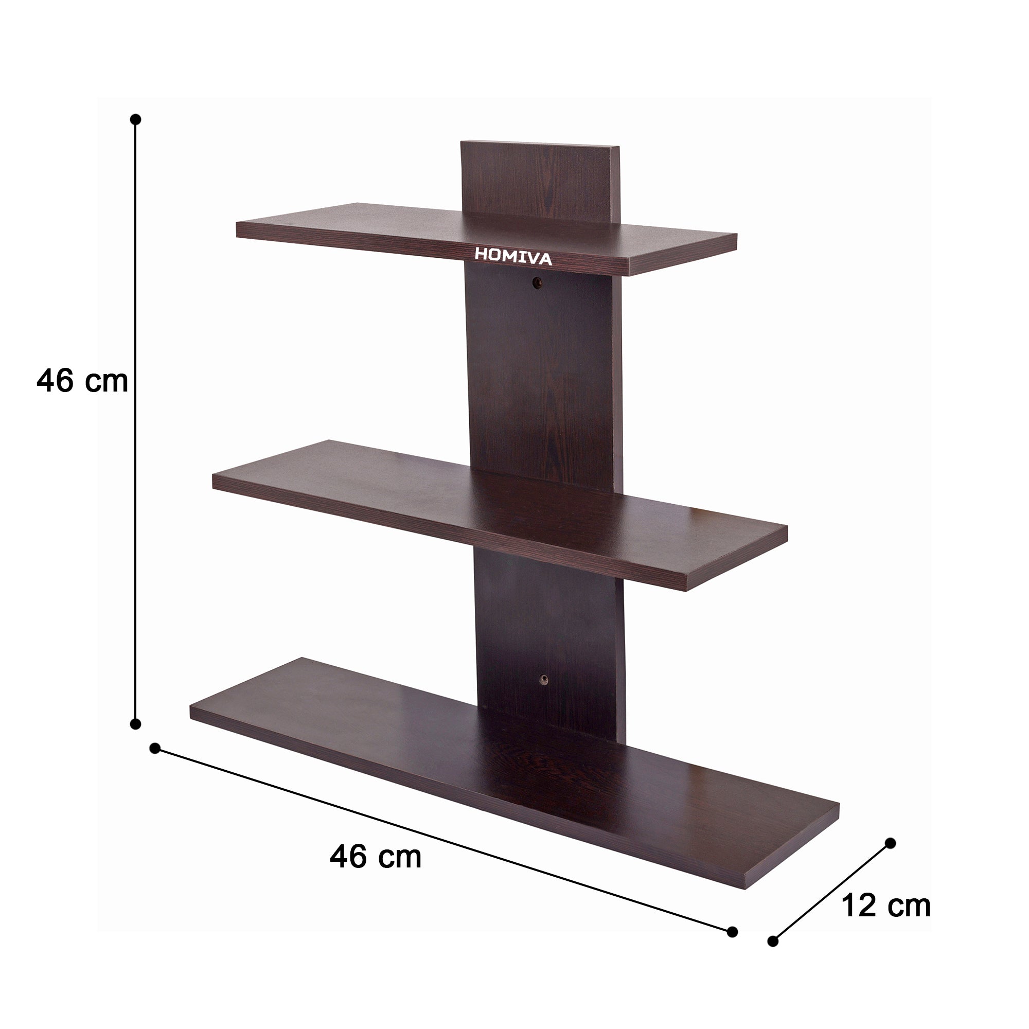 HOMIVA DIY Wall Mounted Wooden Shelf – 3 Tier Floating Display Rack - Brown