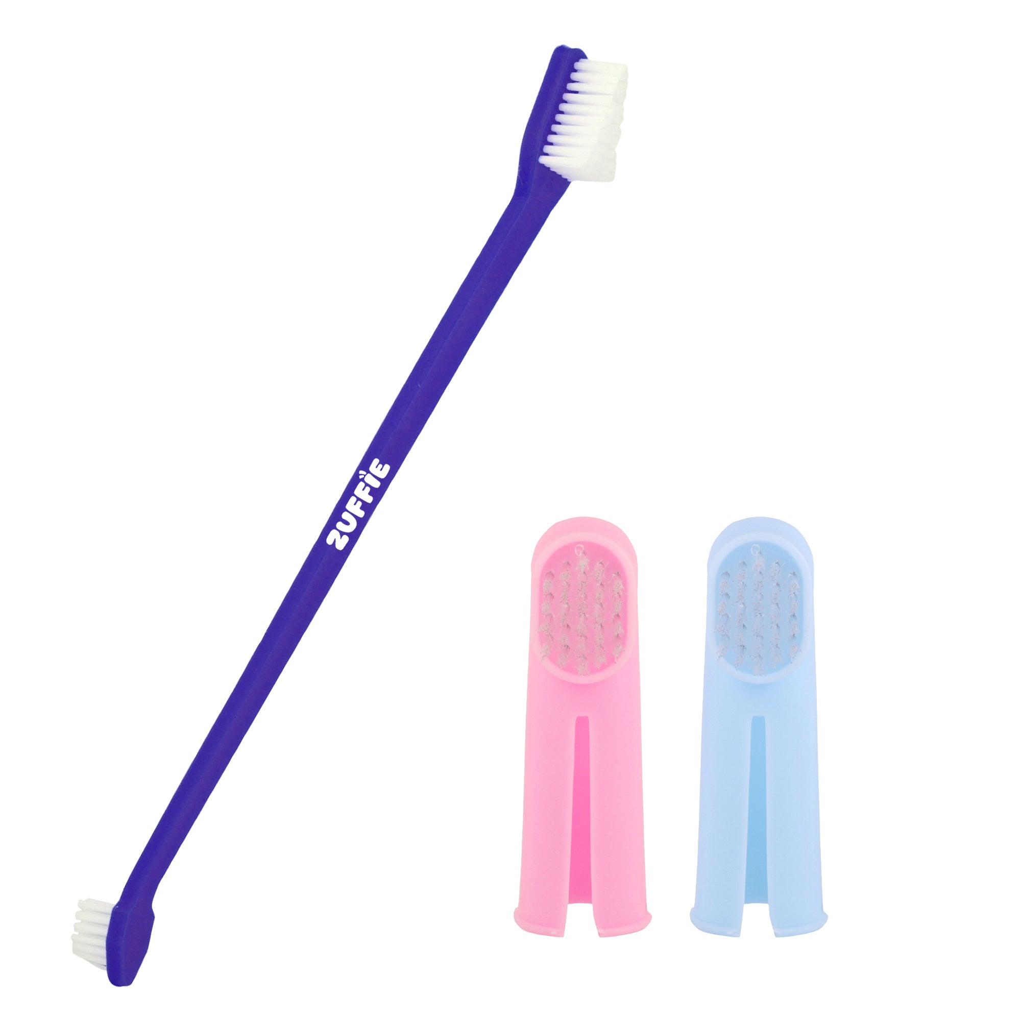 ZUFFIE Dual-Ended Tooth Brush for Dogs with Premium Hard Bristles - Blue