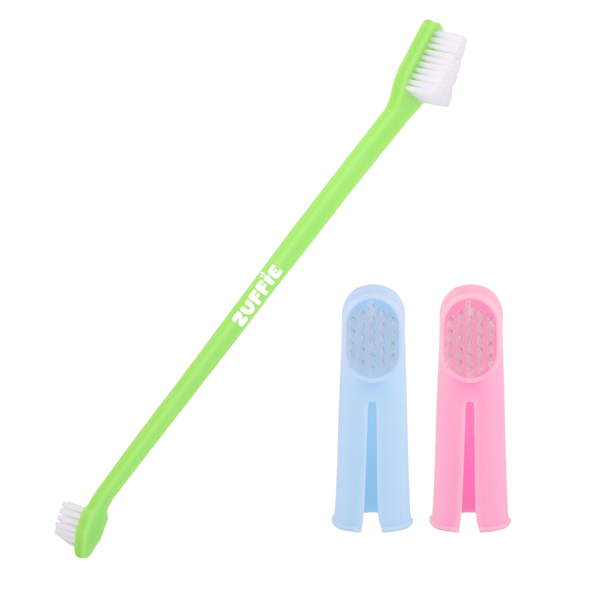 ZUFFIE Dual-Ended Tooth Brush for Dogs with Premium Hard Bristles - Green