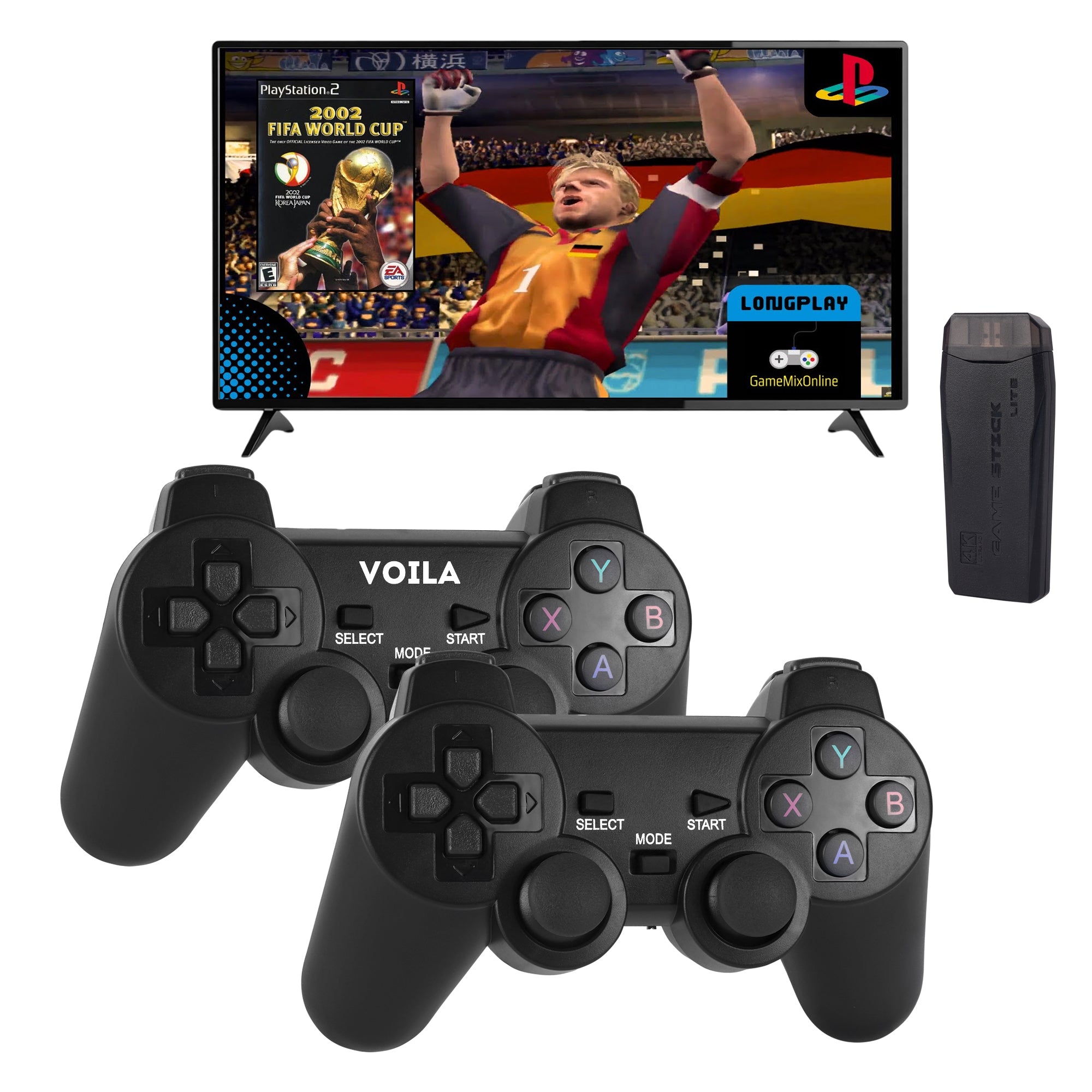 VOILA M8 Retro Game Stick. Revisit Classic Games with Built-in 9 Emulators, 10,000+ Games, 4K HDMI Output, and 2.4GHz Wireless Controller for TV Plug and Play, CE, ROHS and BIS Certified, Original Unit.
