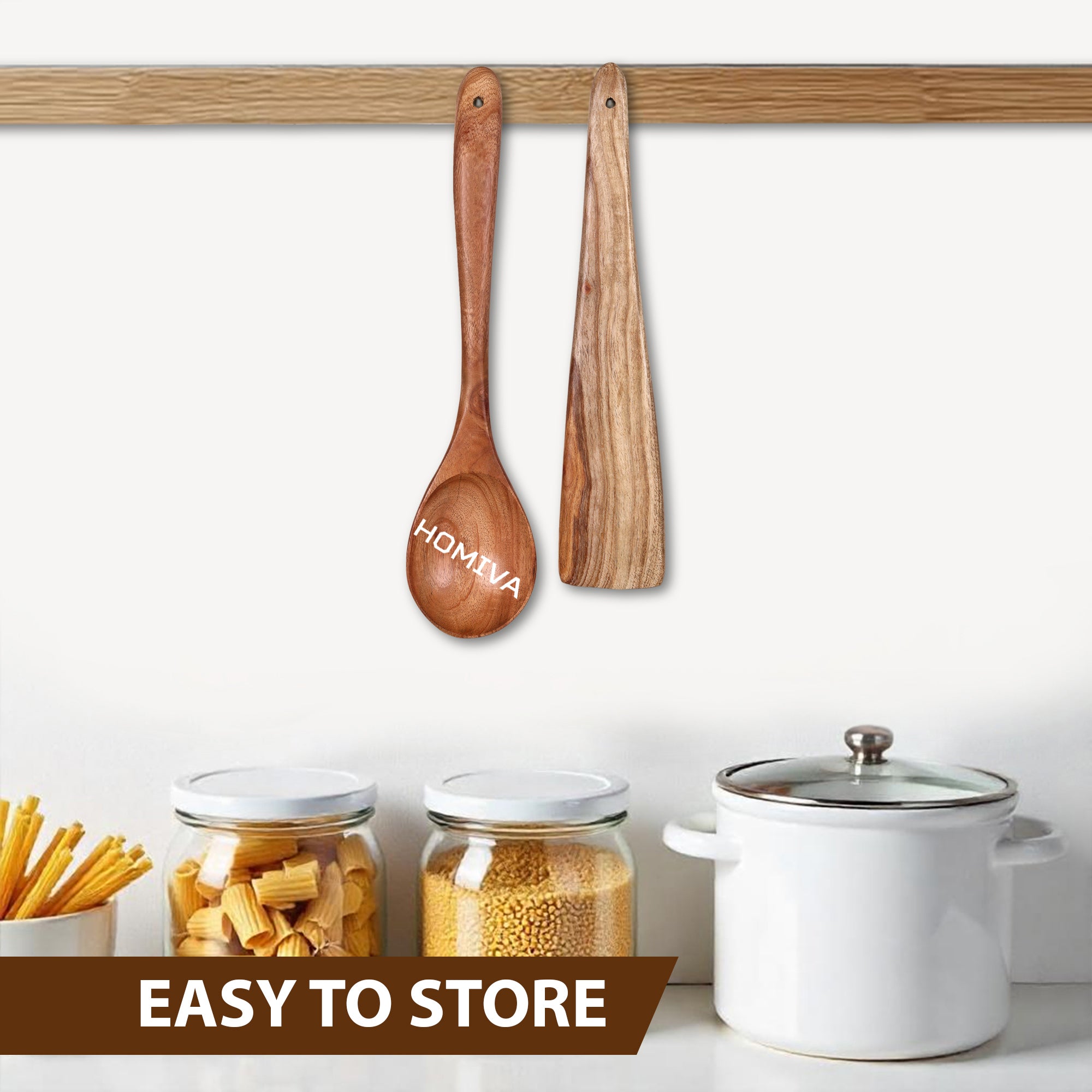 HOMIVA Neem Wood Spatula 2-Pcs Set, Non-Stick Safe Cooking Utensils for a Healthy Kitchen (Fish Spatula & Wooden Spoon Spatula)