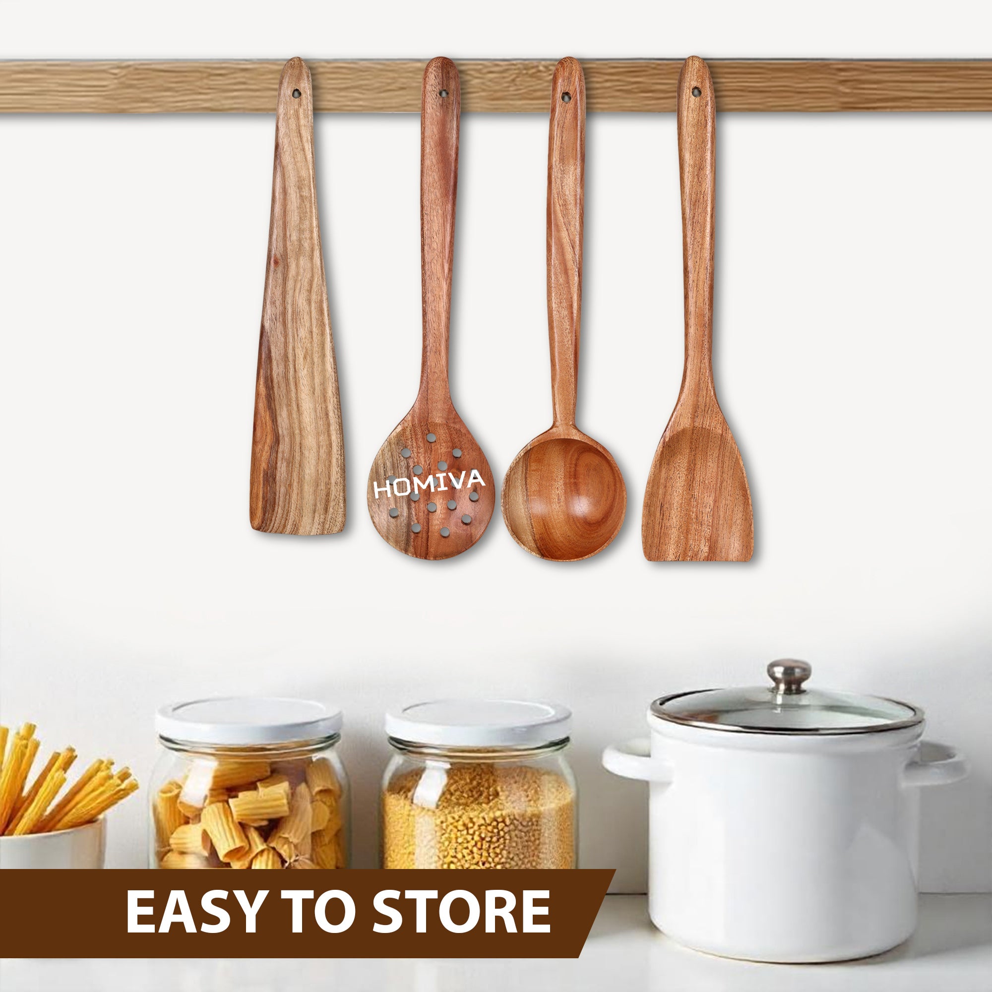 HOMIVA Neem Wood Cooking Utensil 4-Pcs Set. Non-Stick, Kitchen Tools (Fish Spatula,Scraping Spatula ,Slotted spatula,Spoon spatula)