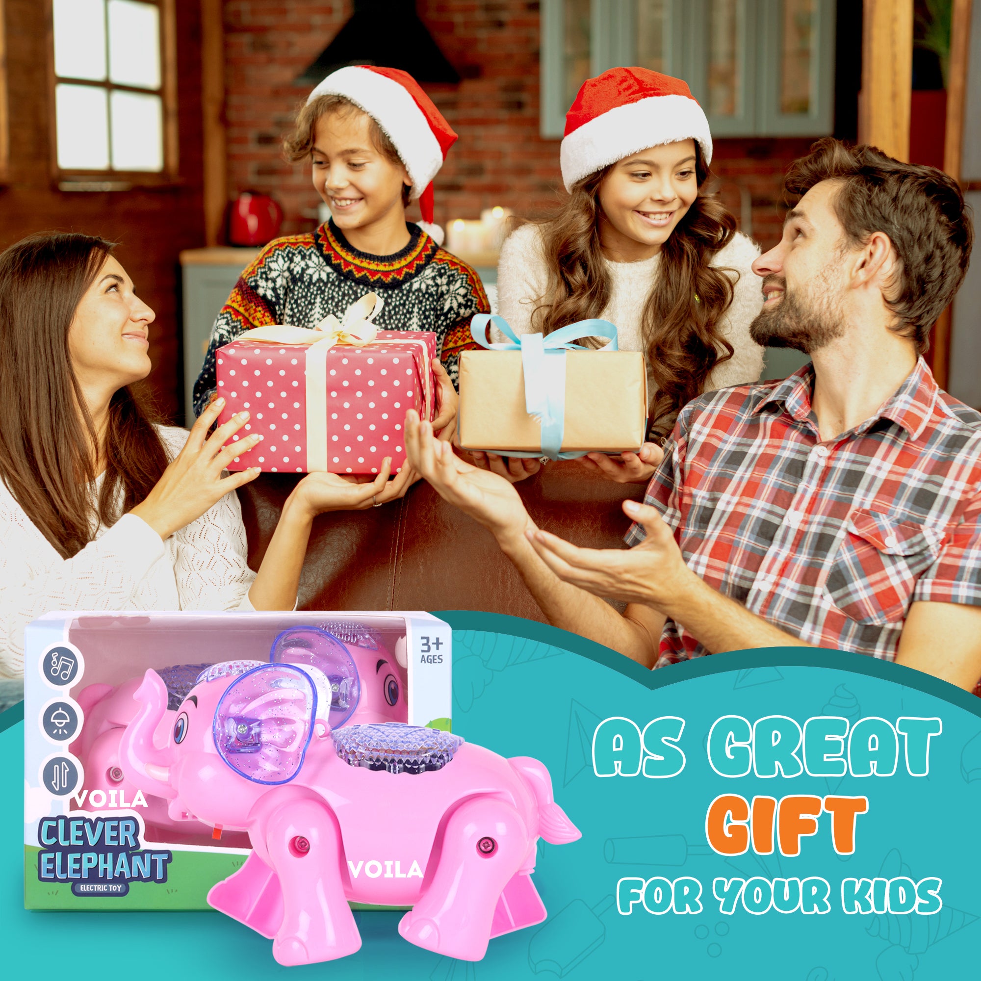 VOILA Baby Elephant Musical Crawling Toy with Lights, Sound,Toddler Toys,for Kids Boys & Girls (Pink)