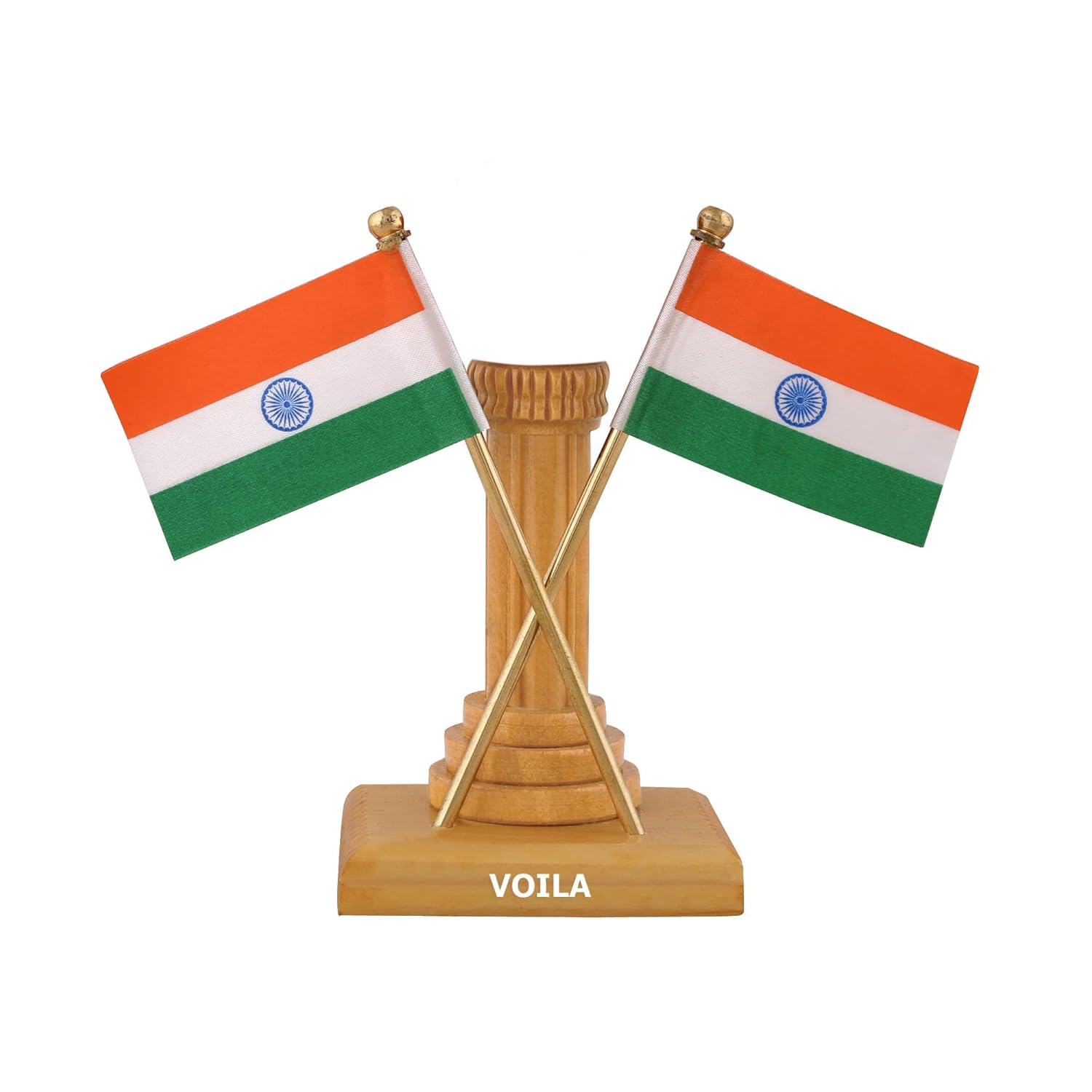 VOILA Unique Design Wooden Carved Pillar with Cross Design Flags for Home, Office and Car Dashboard