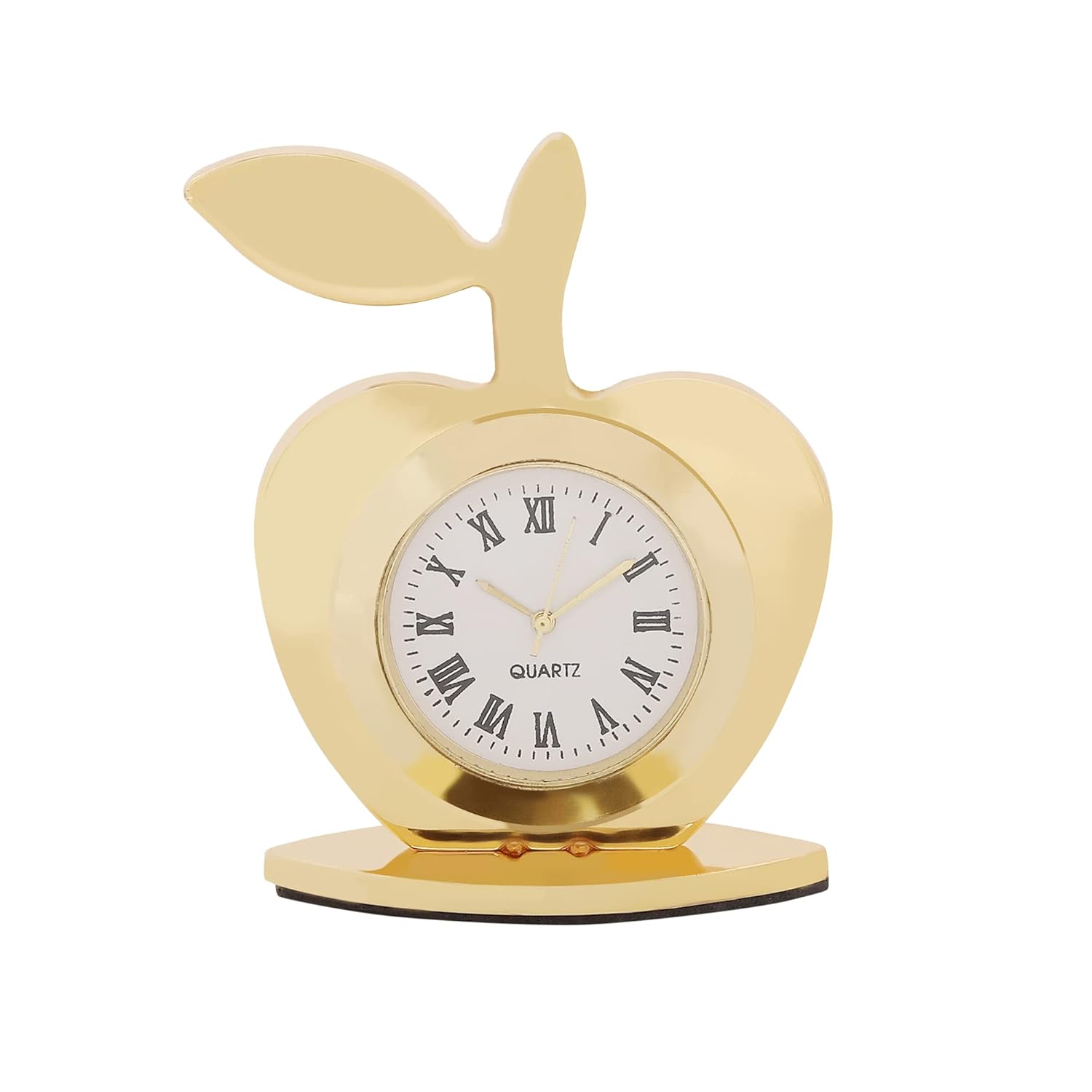 VOILA Premium Metal Gold Plated, Apple Shaped Analog Clock for Table, Car Dashboard