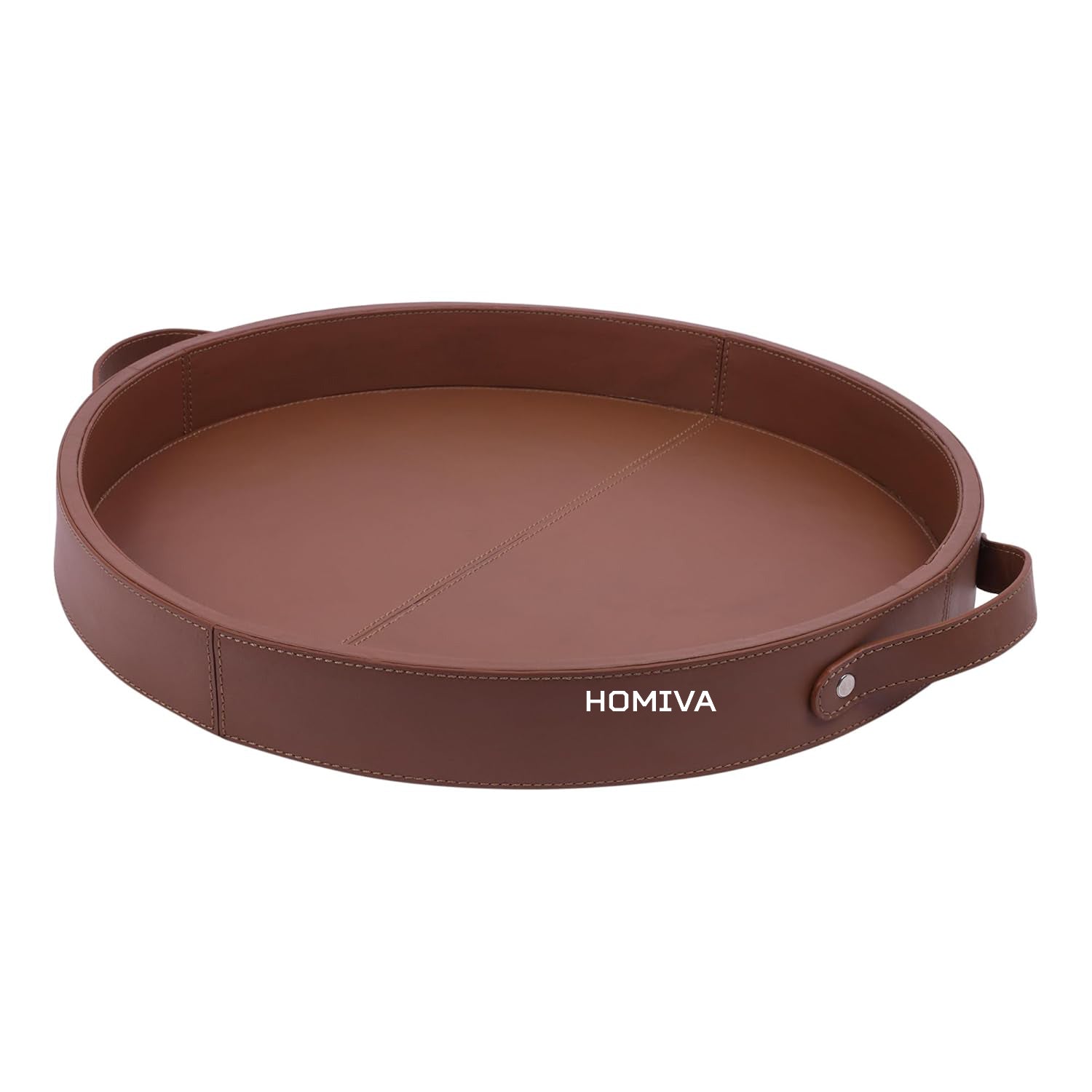 HOMIVA Round Leatherette Serving Tray with Handles – Elegant & Durable Tray for Serving & Organizing
