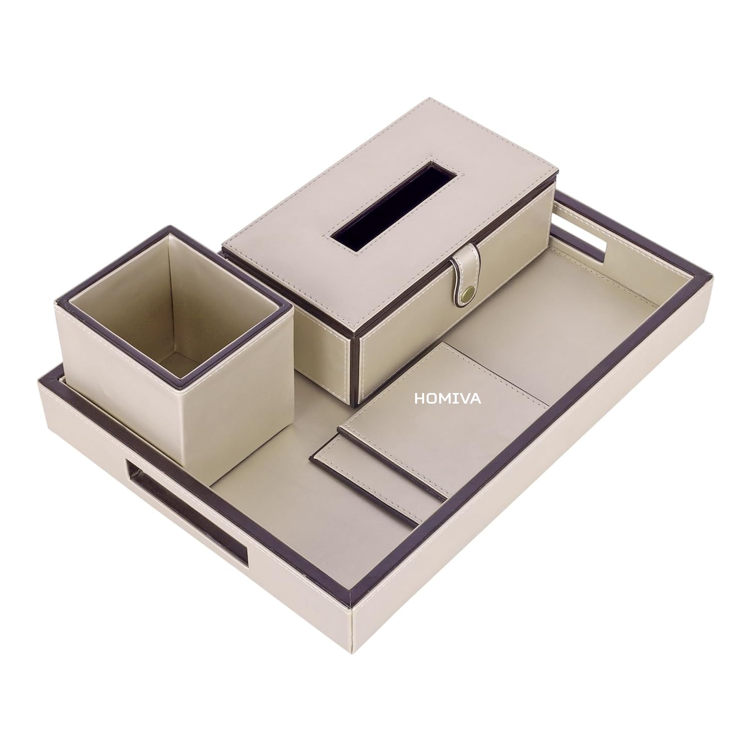 HOMIVA Leatherette Office Desk Organizer with Multiple Compartments - Cream