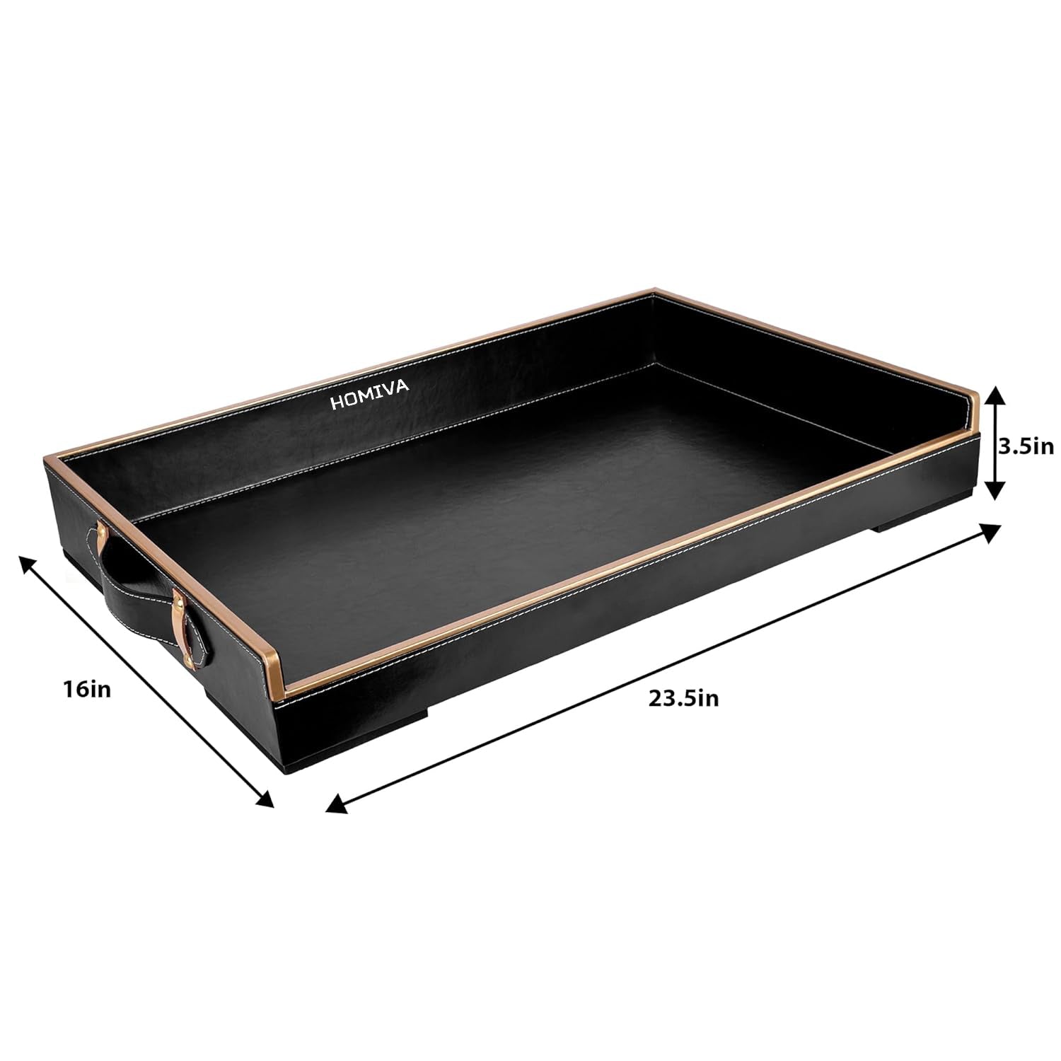 HOMIVA Elegant Black Leatherette Serving Tray – Stylish and Durable for Serving Drinks, Snacks, and Organizing Home & Kitchen