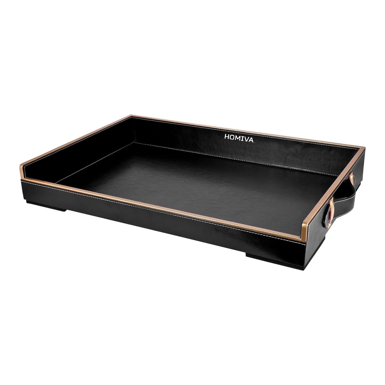 HOMIVA Elegant Black Leatherette Serving Tray – Stylish and Durable for Serving Drinks, Snacks, and Organizing Home & Kitchen