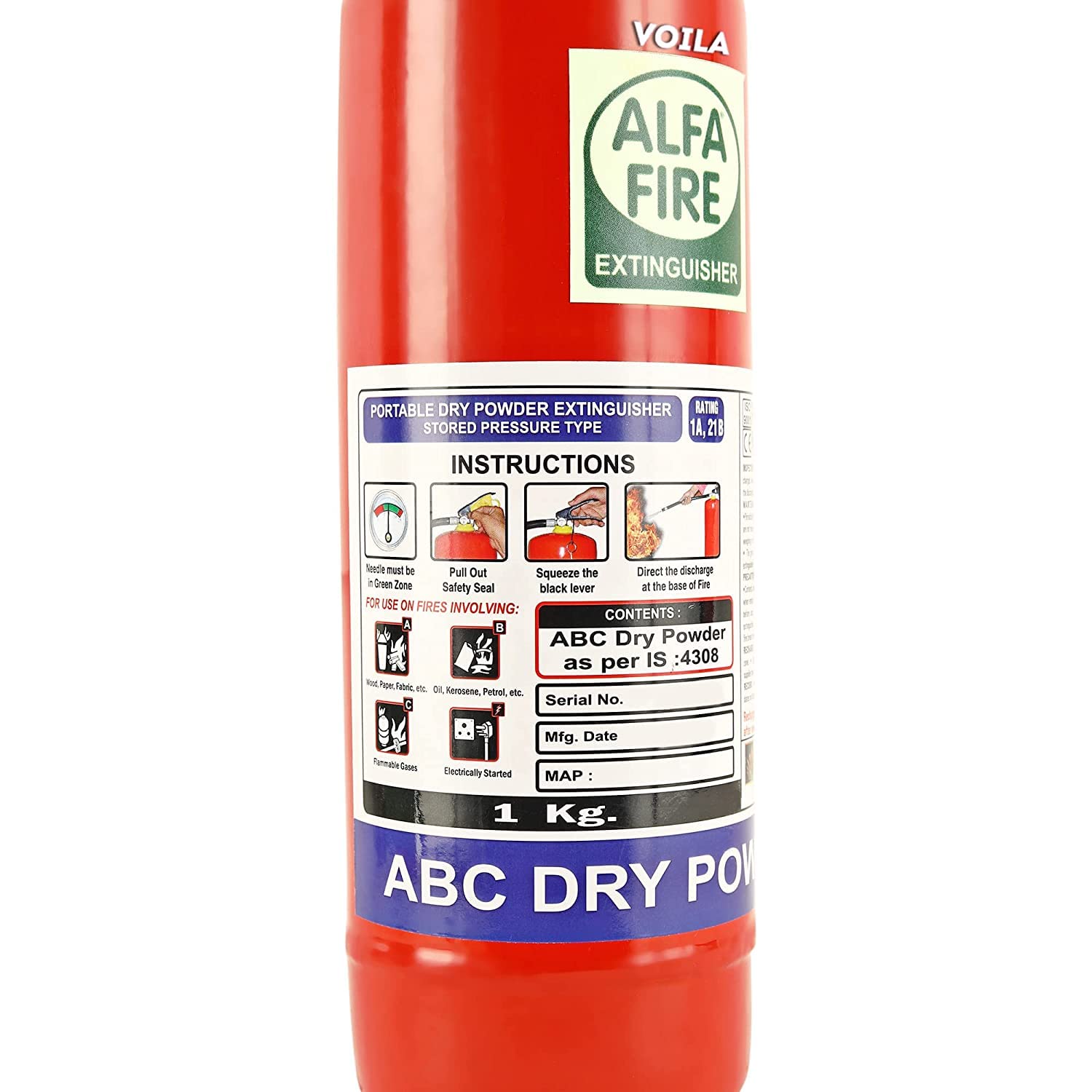 VOILA Alpha Fire, ABC Powder Type Fire Extinguisher For Home, Car & Office (1 Kg)