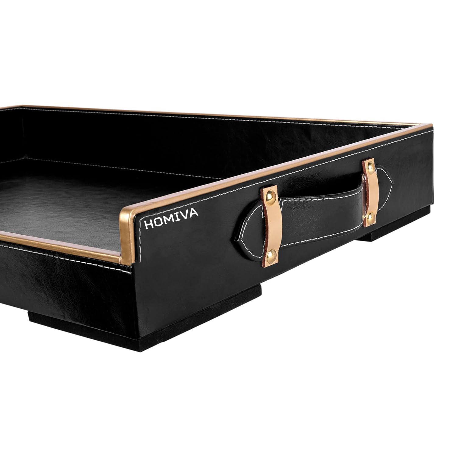 HOMIVA Elegant Black Leatherette Serving Tray – Stylish and Durable for Serving Drinks, Snacks, and Organizing Home & Kitchen