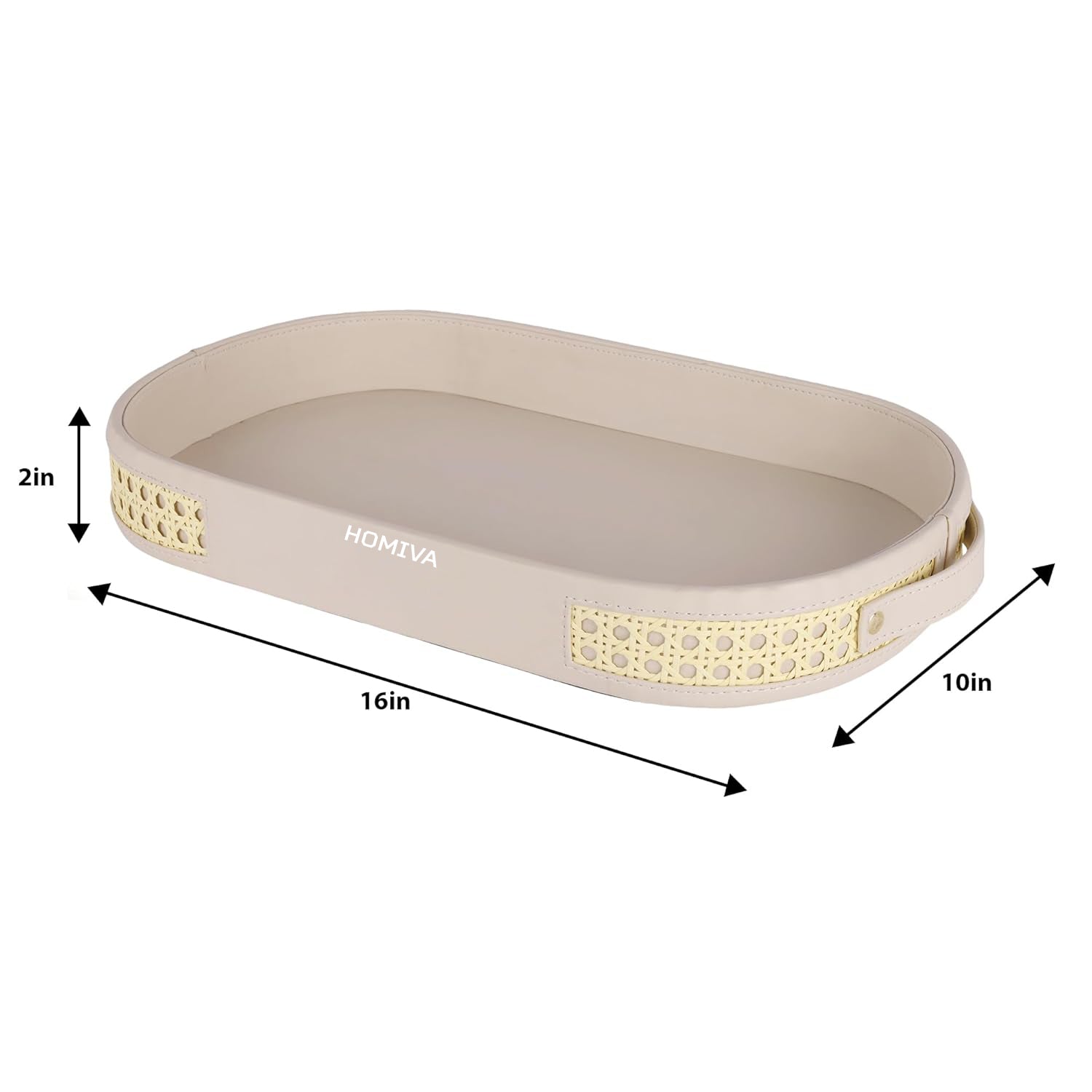 HOMIVA Small Oval Leatherette Serving Tray - Light Beige