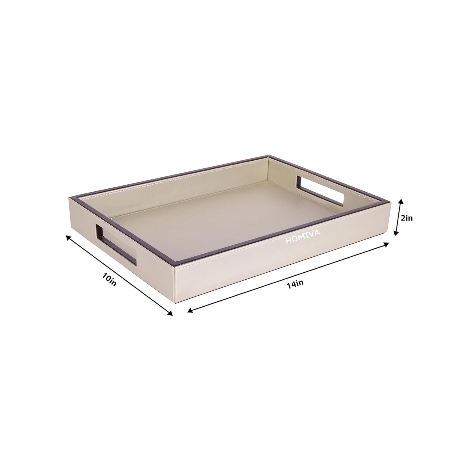 HOMIVA Cream Leatherette Serving Tray – Elegant & Durable Decorative Tray for Serving Drinks and Organizing Essentials