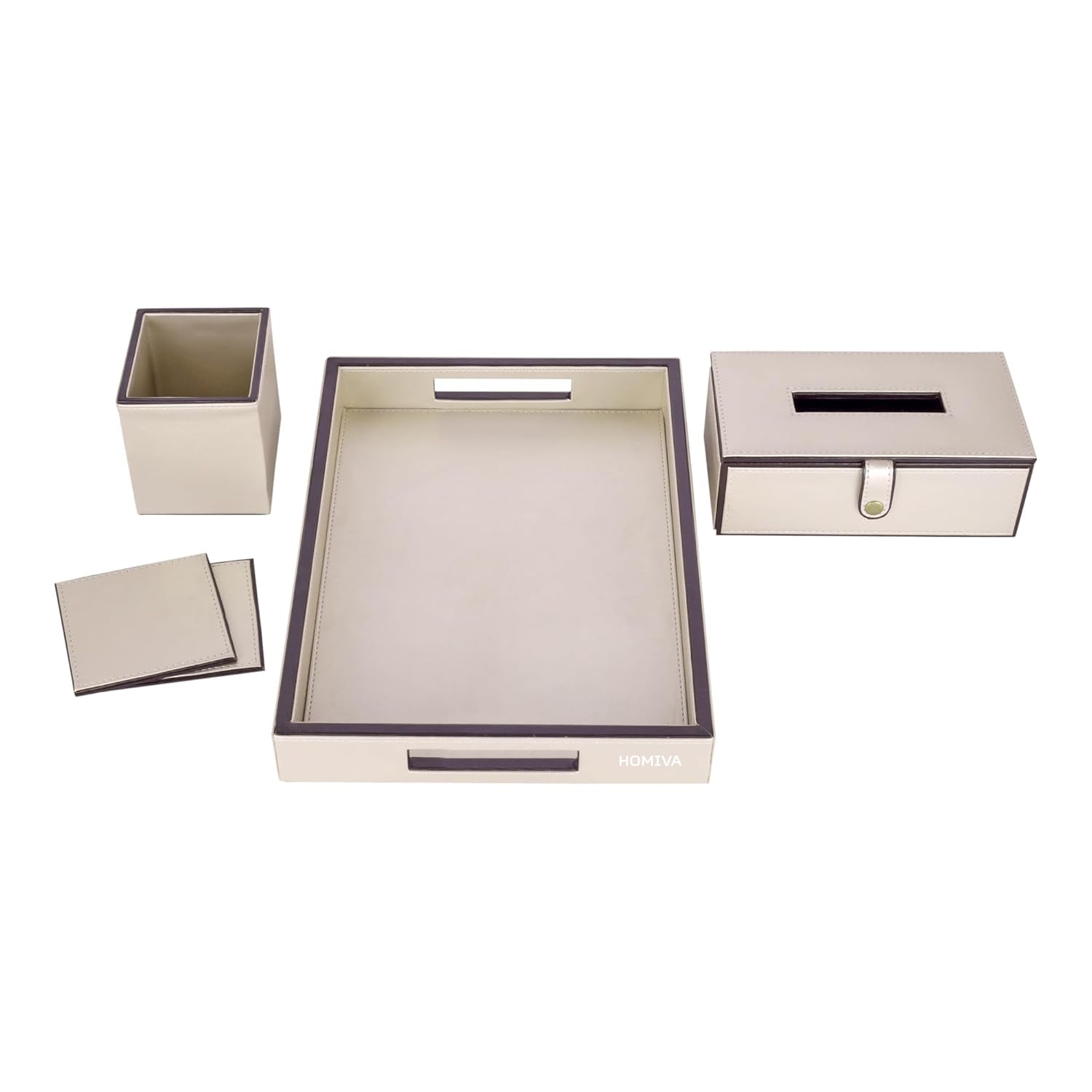 HOMIVA Leatherette Office Desk Organizer with Multiple Compartments - Cream