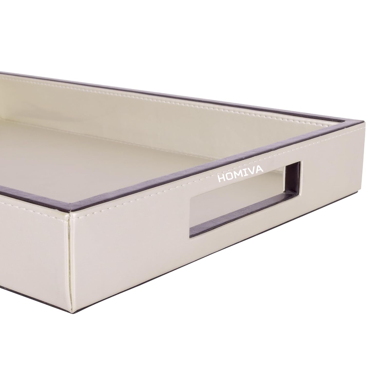 HOMIVA Cream Leatherette Serving Tray – Elegant & Durable Decorative Tray for Serving Drinks and Organizing Essentials