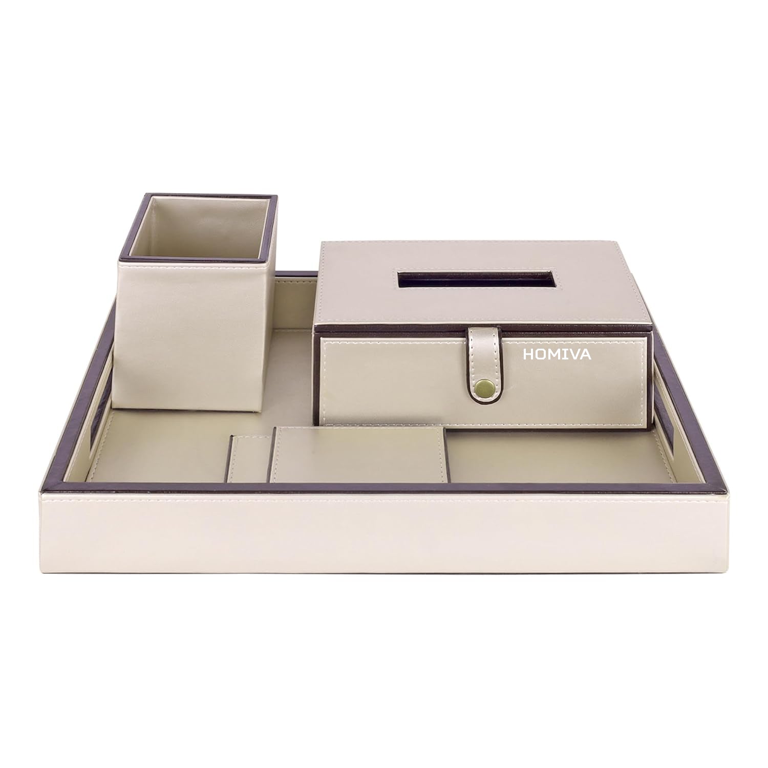 HOMIVA Leatherette Office Desk Organizer with Multiple Compartments - Cream