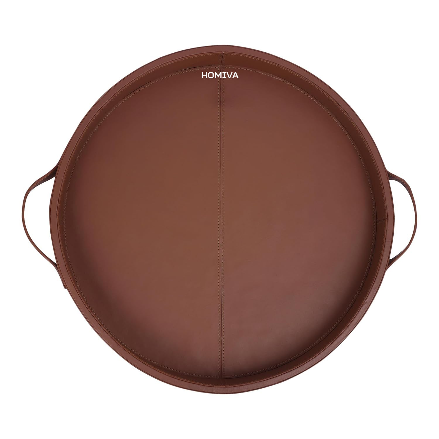 HOMIVA Round Leatherette Serving Tray with Handles – Elegant & Durable Tray for Serving & Organizing