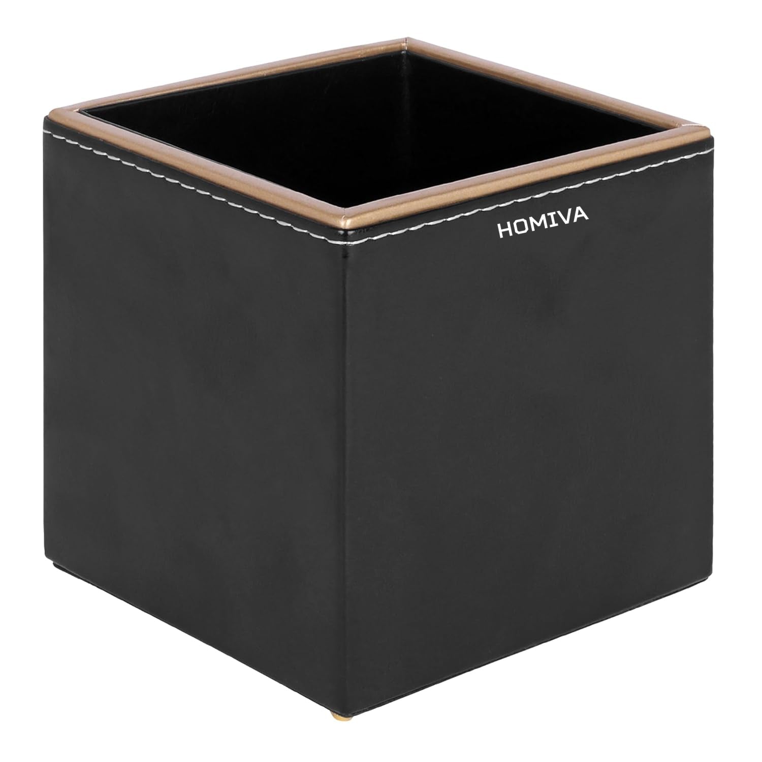 HOMIVA Black Leatherette Rectangular Pen Stand – Stylish Desk Organizer for Pens, Pencils & Stationery – Ideal for Office & Home
