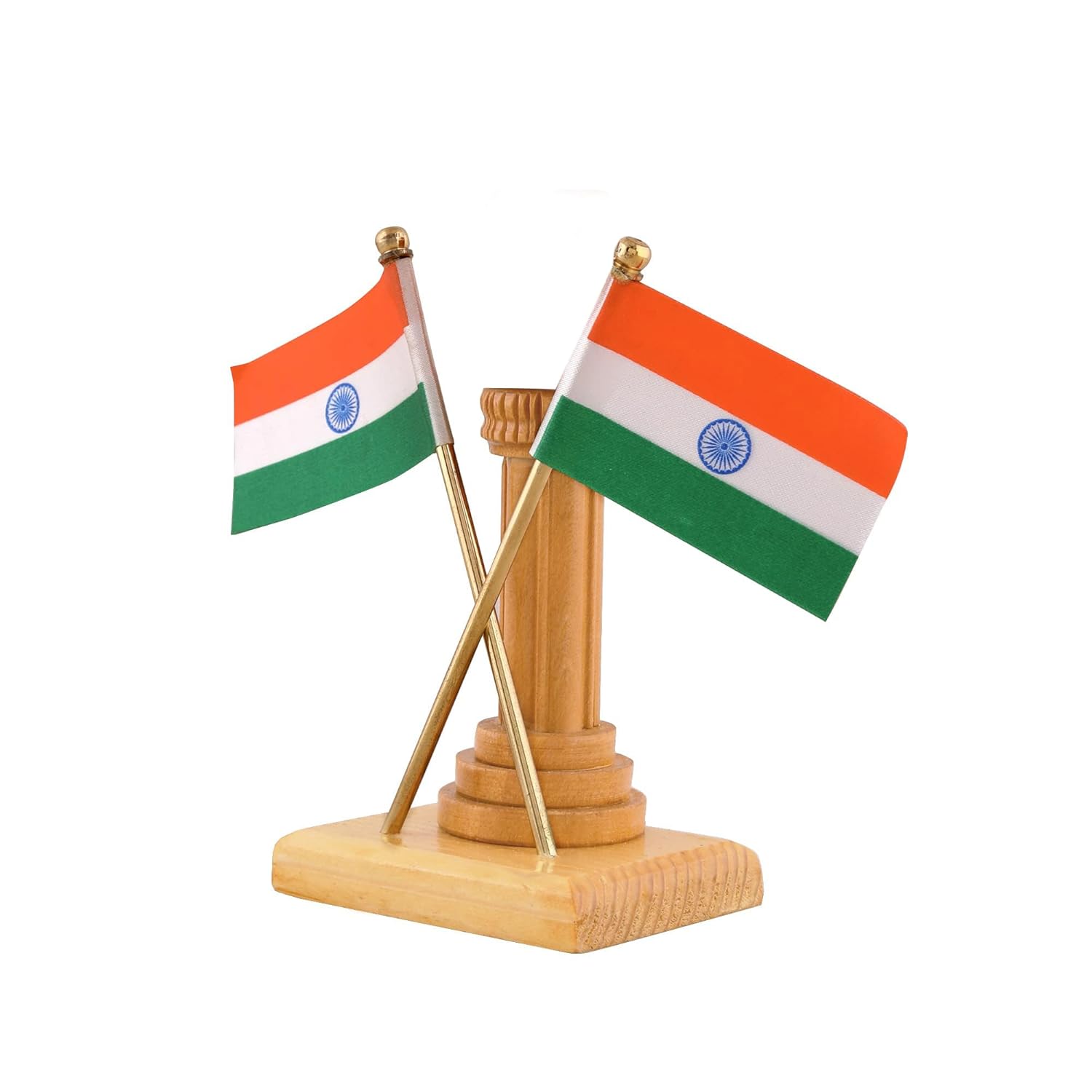 VOILA Unique Design Wooden Carved Pillar with Cross Design Flags for Home, Office and Car Dashboard