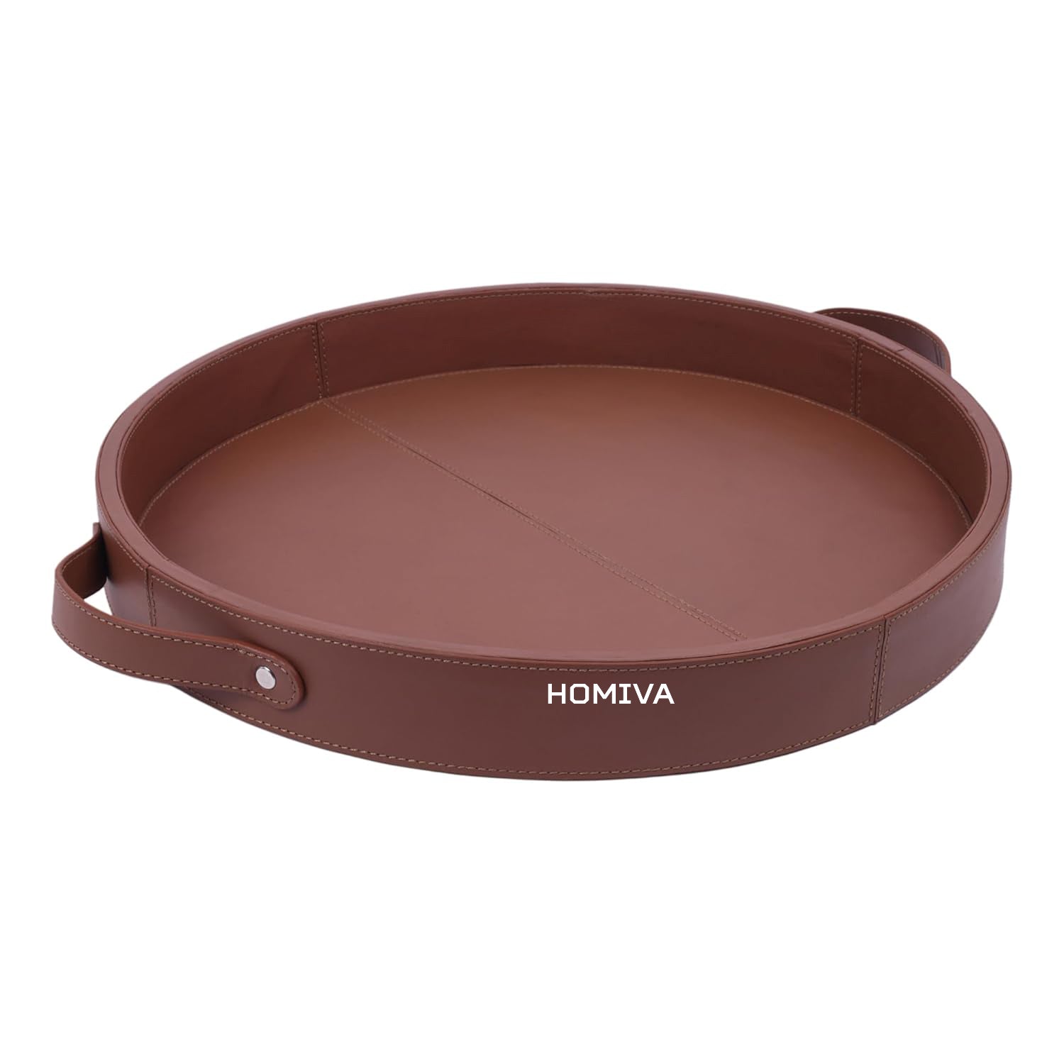 HOMIVA Round Leatherette Serving Tray with Handles – Elegant & Durable Tray for Serving & Organizing