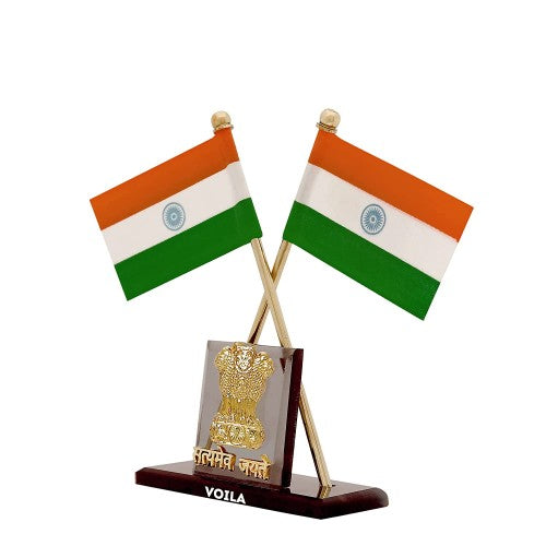 VOILA Indian Flag with Brown Satyamev Jayate Symbol for Vehicle (Car, Bus, Auto, Truck) Dashboard, Home and Office Table etc.