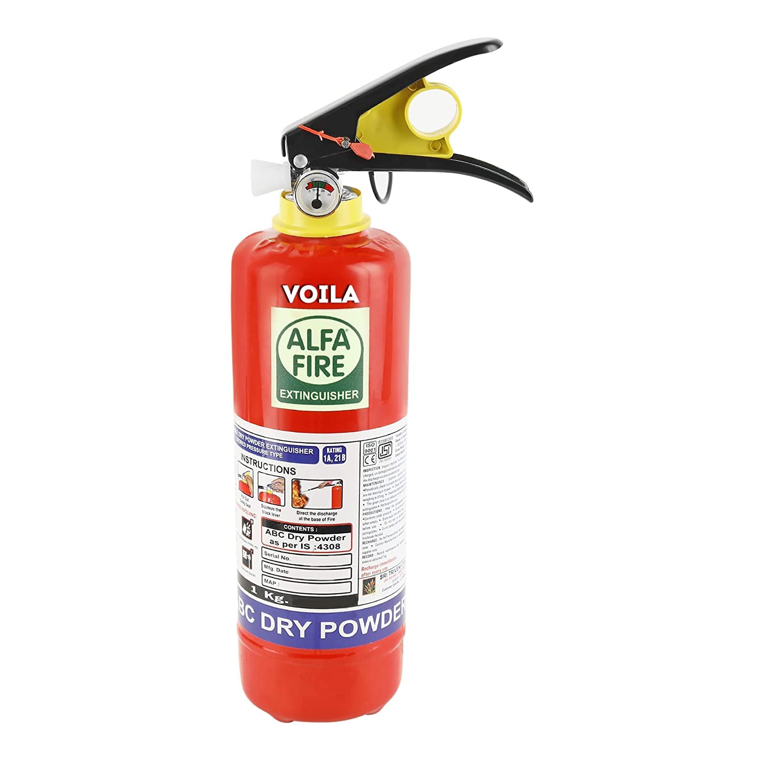 VOILA Alpha Fire, ABC Powder Type Fire Extinguisher For Home, Car & Office (1 Kg)