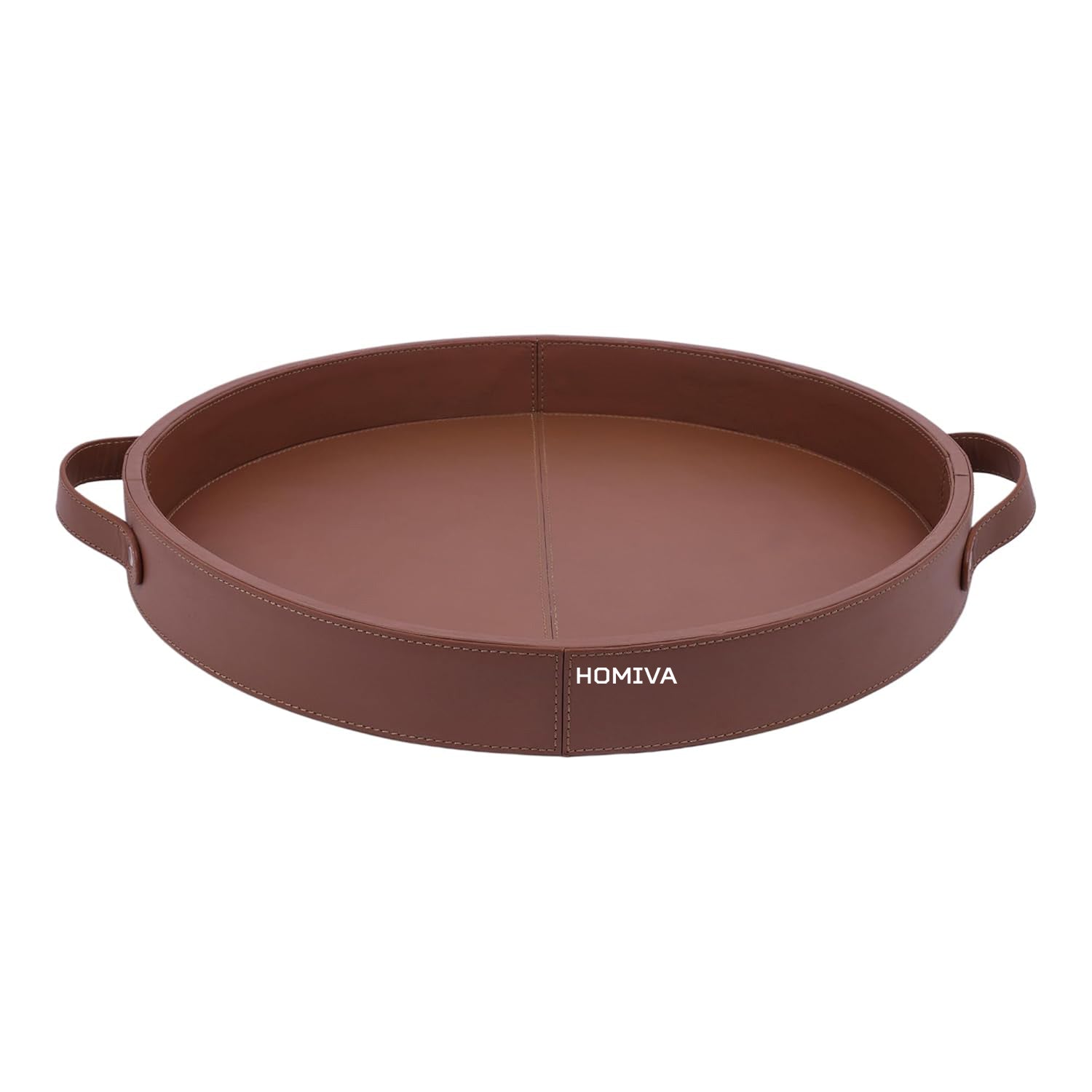 HOMIVA Round Leatherette Serving Tray with Handles – Elegant & Durable Tray for Serving & Organizing