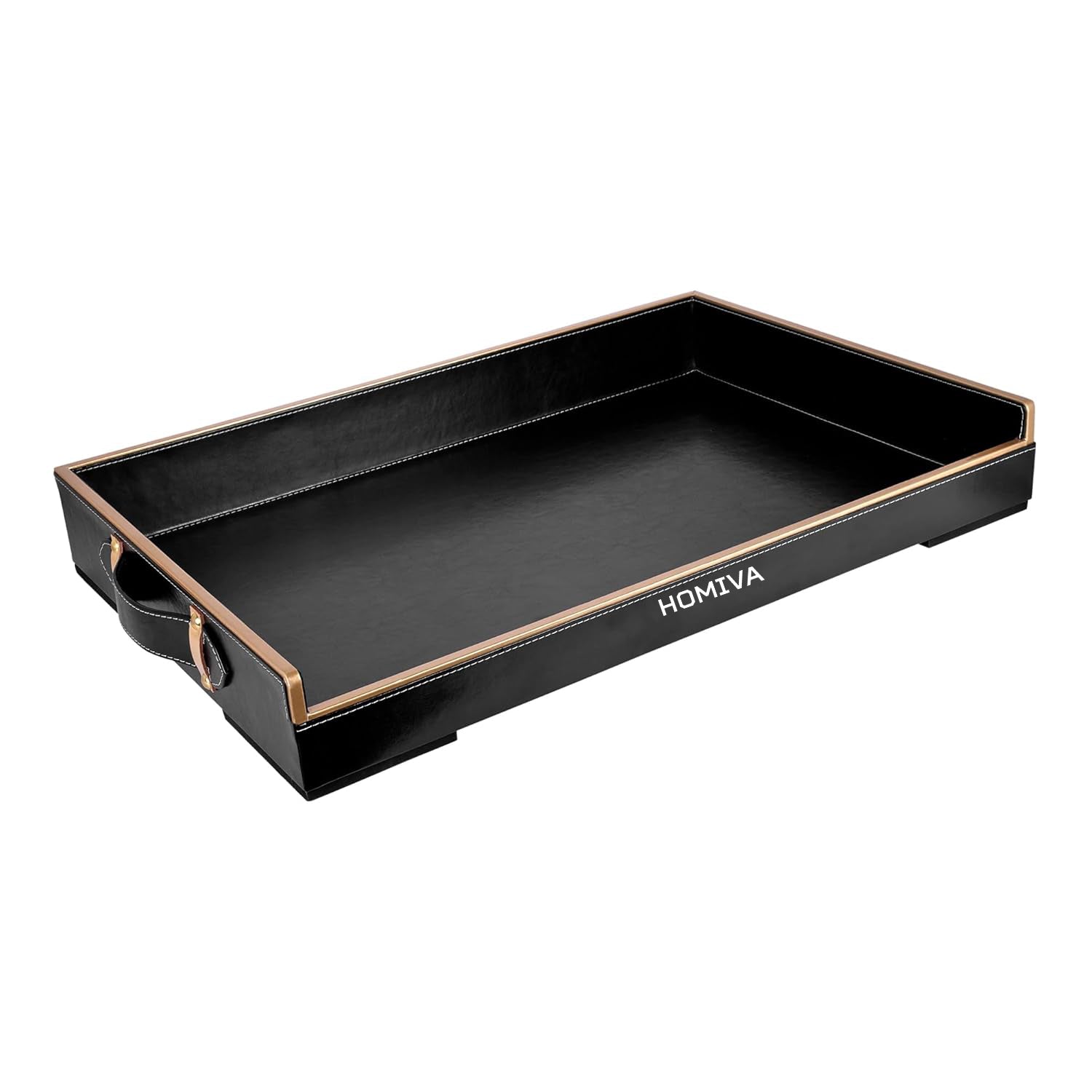 HOMIVA Elegant Black Leatherette Serving Tray – Stylish and Durable for Serving Drinks, Snacks, and Organizing Home & Kitchen