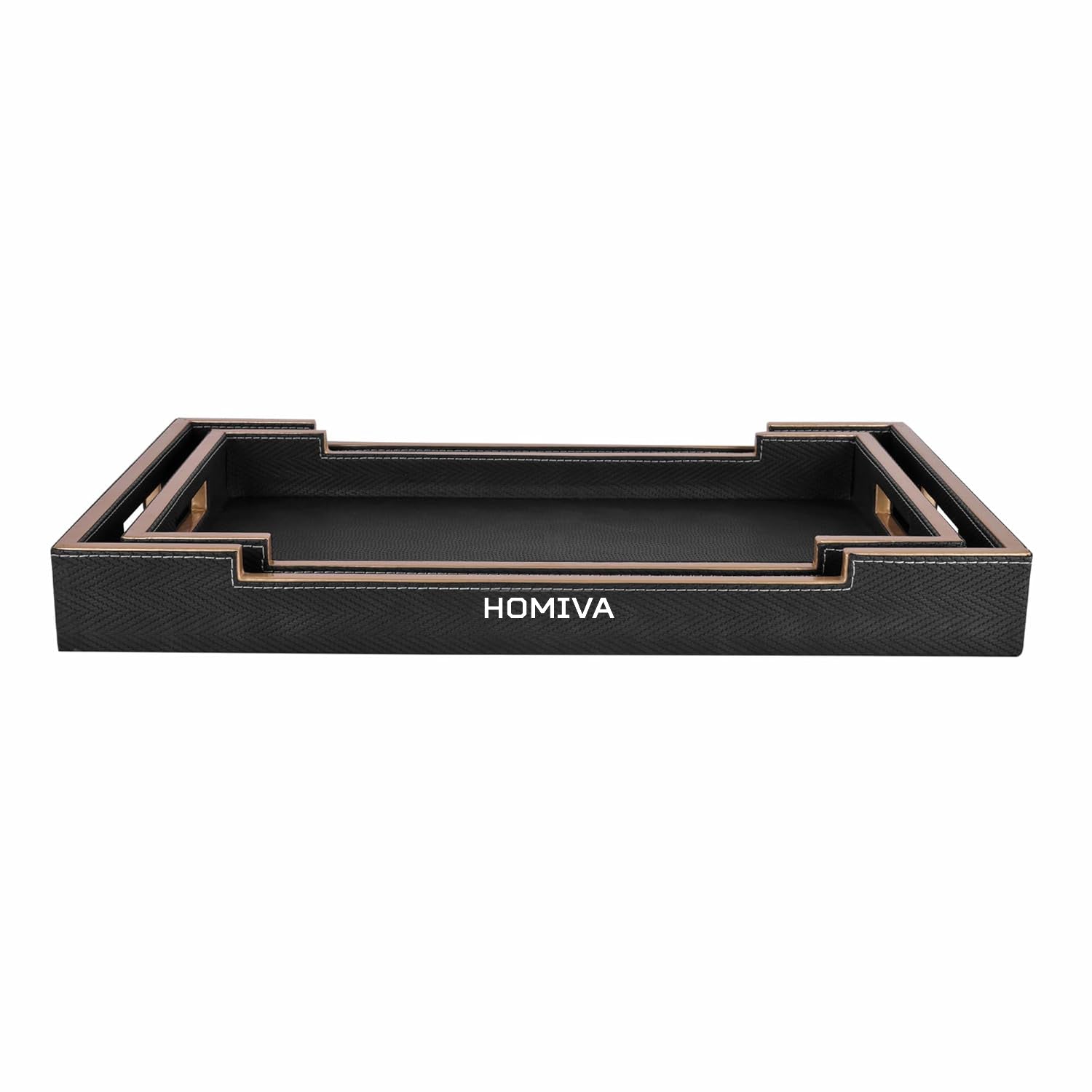 HOMIVA Set of 2 Black Leatherette Serving Trays, Elegant and Functional for Serving Drinks, Snacks at Home or Kitchen