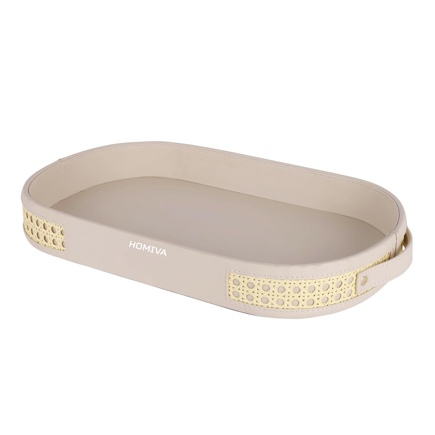 HOMIVA Small Oval Leatherette Serving Tray - Light Beige
