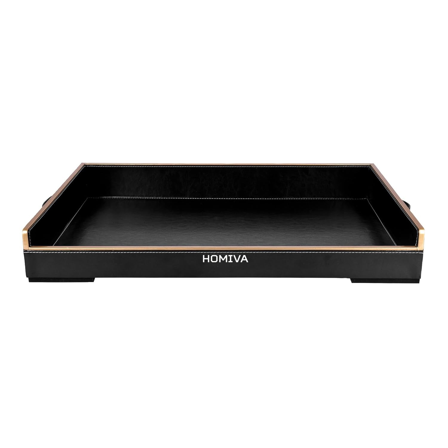 HOMIVA Elegant Black Leatherette Serving Tray – Stylish and Durable for Serving Drinks, Snacks, and Organizing Home & Kitchen