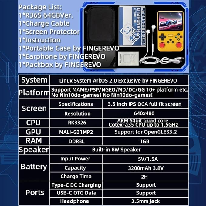 VOILA R36S Handheld Game Console, 3.5-inch Retro Portable Gaming System | Built-in Battery & Handheld Design