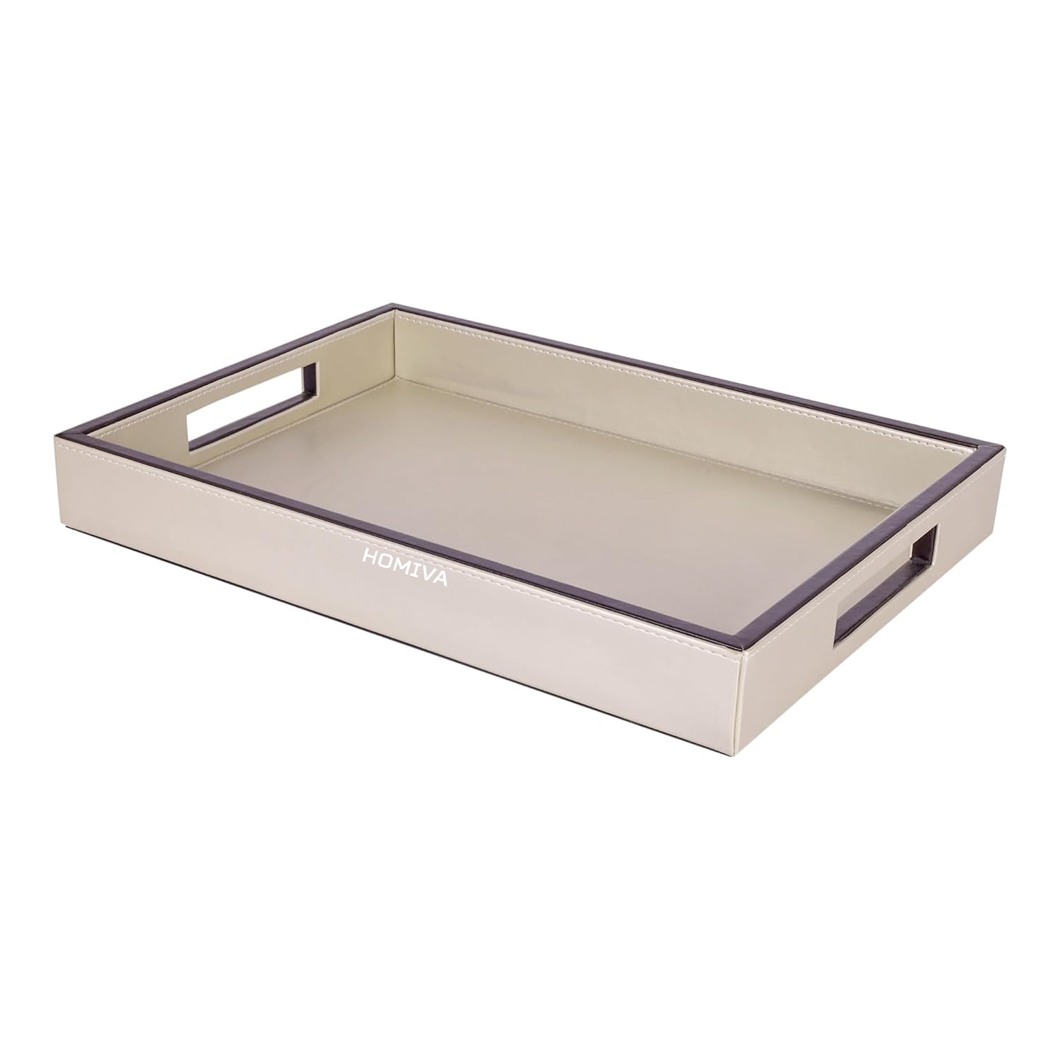 HOMIVA Cream Leatherette Serving Tray – Elegant & Durable Decorative Tray for Serving Drinks and Organizing Essentials