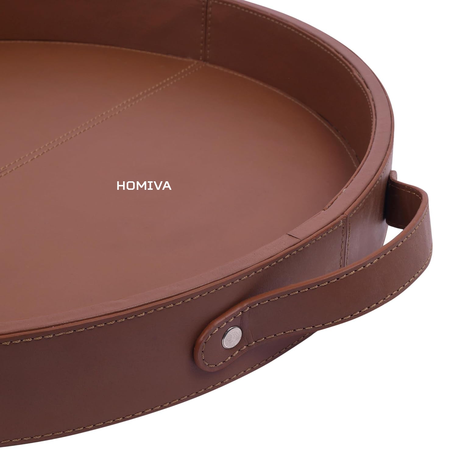 HOMIVA Round Leatherette Serving Tray with Handles – Elegant & Durable Tray for Serving & Organizing