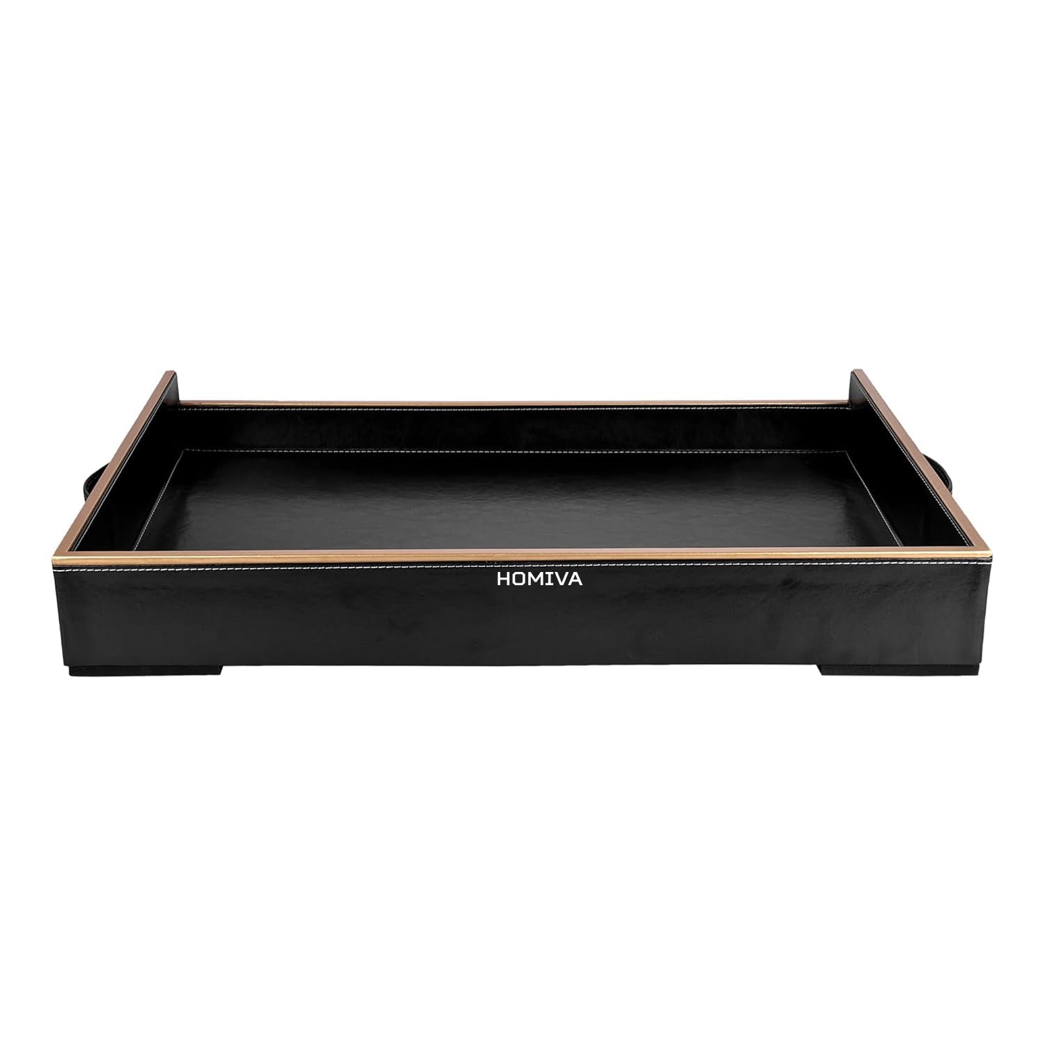HOMIVA Elegant Black Leatherette Serving Tray – Stylish and Durable for Serving Drinks, Snacks, and Organizing Home & Kitchen