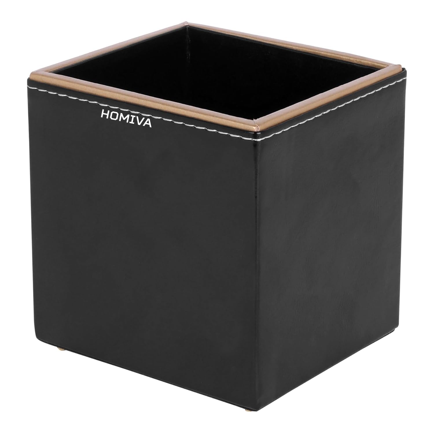 HOMIVA Black Leatherette Rectangular Pen Stand – Stylish Desk Organizer for Pens, Pencils & Stationery – Ideal for Office & Home