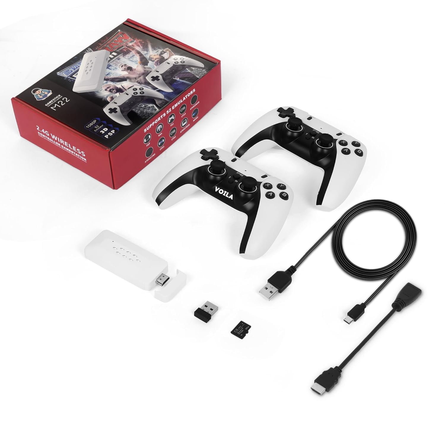 Voila M22 V2.5 Retro Gaming Console, Wireless Controller, 30,000+ Games, 1080P HD, 64GB Storage, TV Stick for All Ages