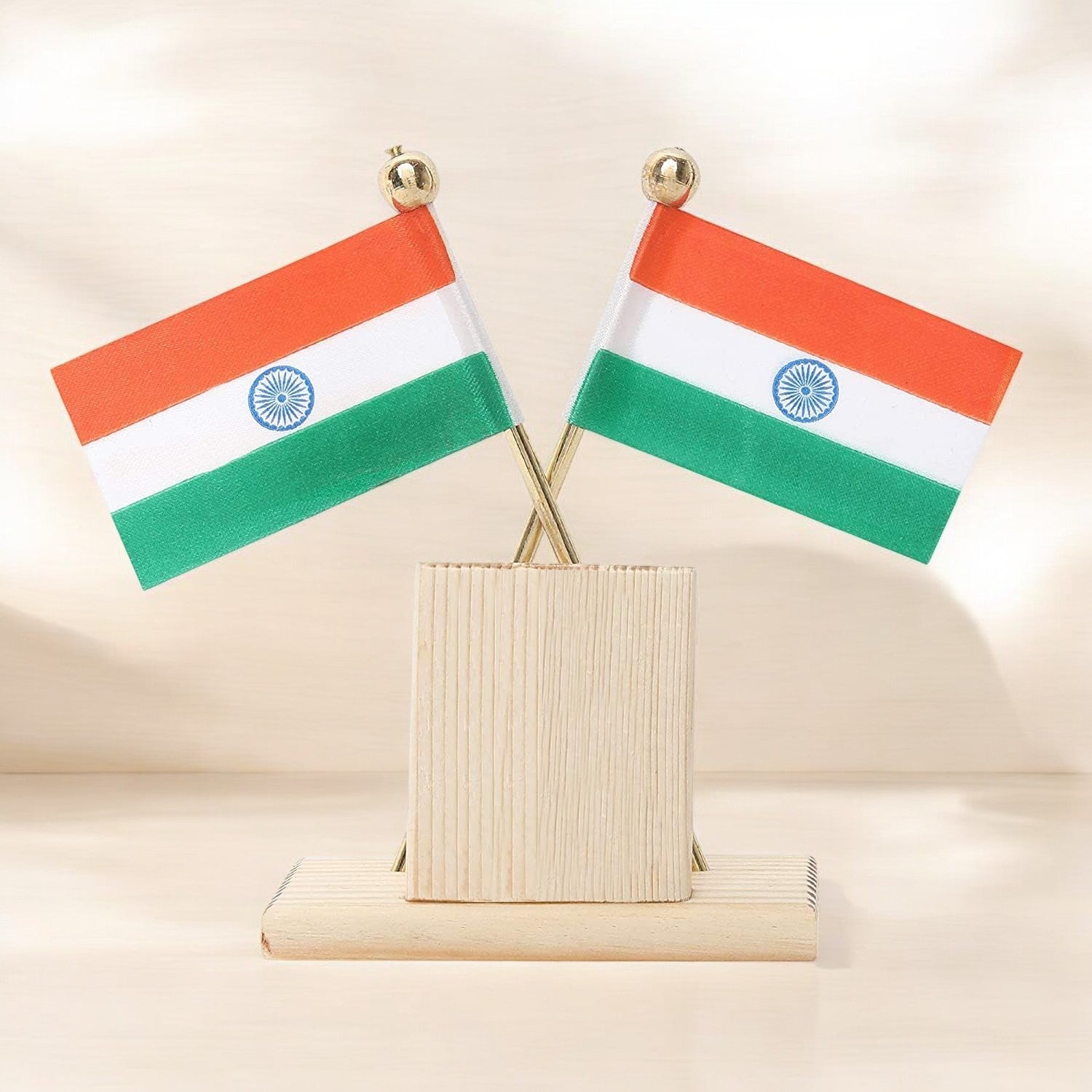 VOILA Wooden Base Indian Flag for Car Dashboard & Interior Desk Office Table Decoration