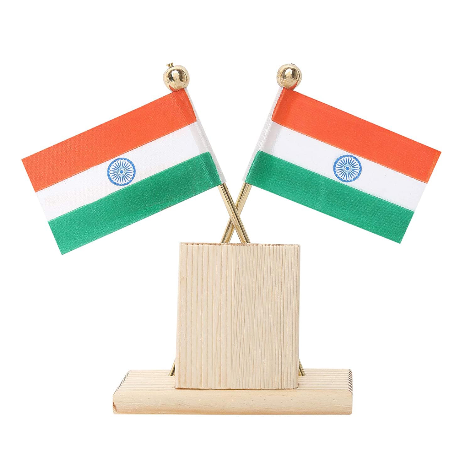 VOILA Wooden Base Indian Flag for Car Dashboard & Interior Desk Office Table Decoration