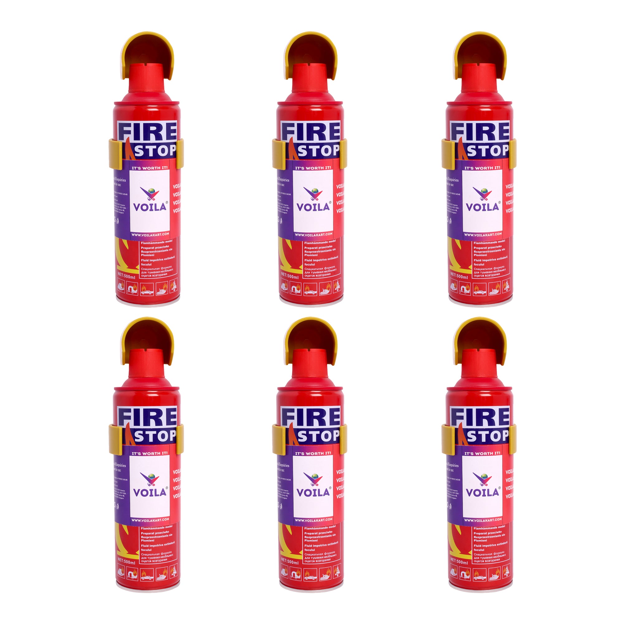 VOILA Fire Stop, Portable & Easy to Use Premium Aluminium 500 ml Fire Extinguisher Spray with Stand for Car, Taxi, Cab, Auto, Bus, Home and Kitchen etc